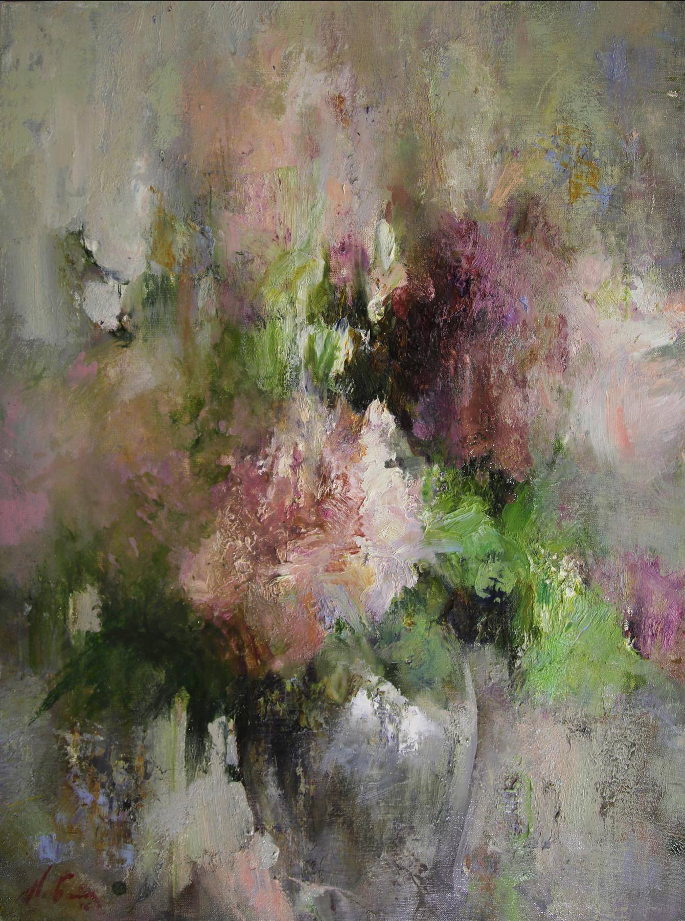 Flowers in the vessel. Original modern art painting