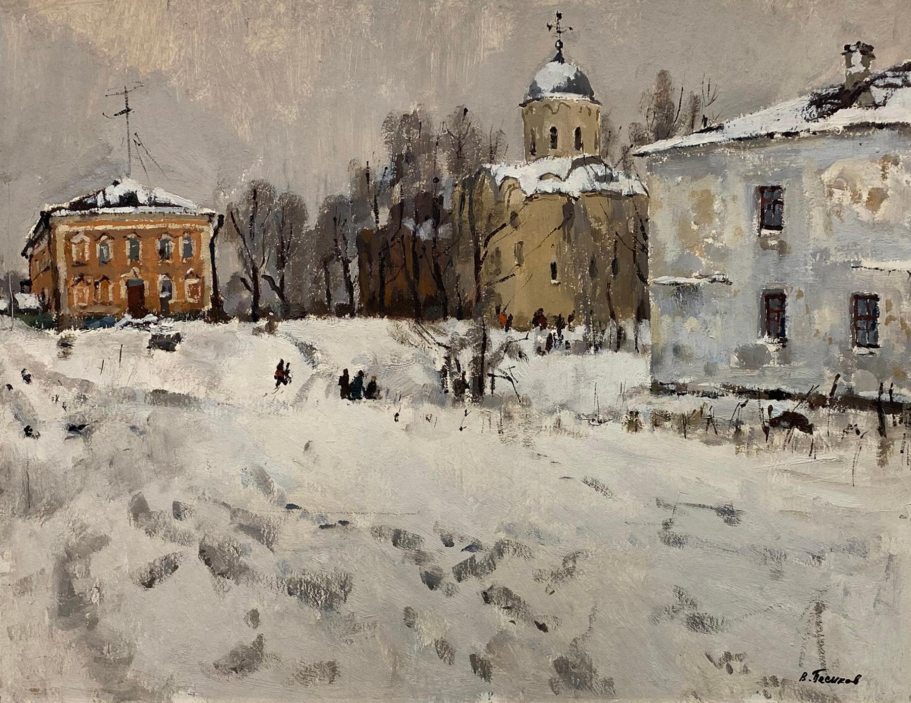 Winter day. Dormition monastery. 1971. Original modern art painting