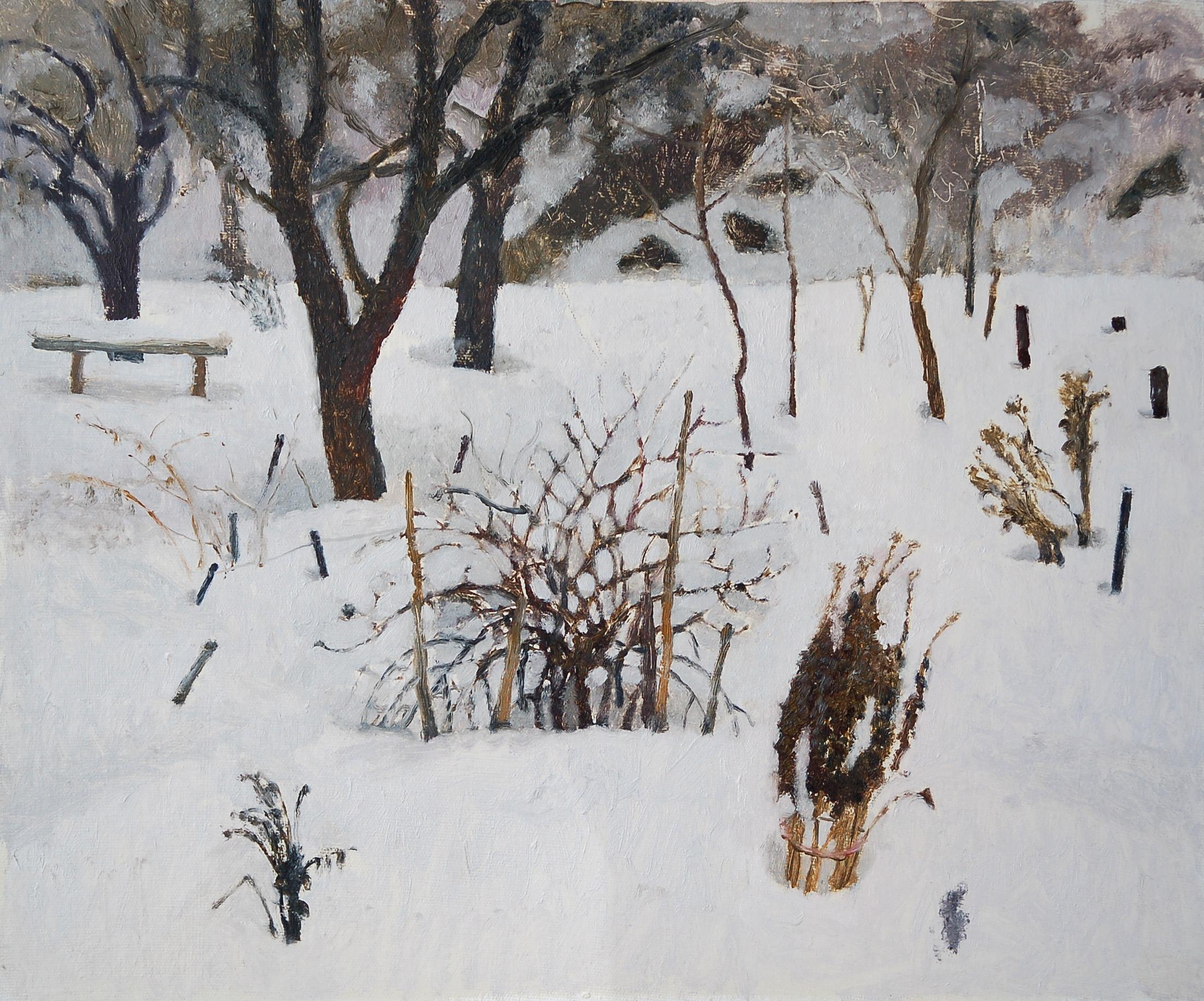 Garden. Winter. Original modern art painting