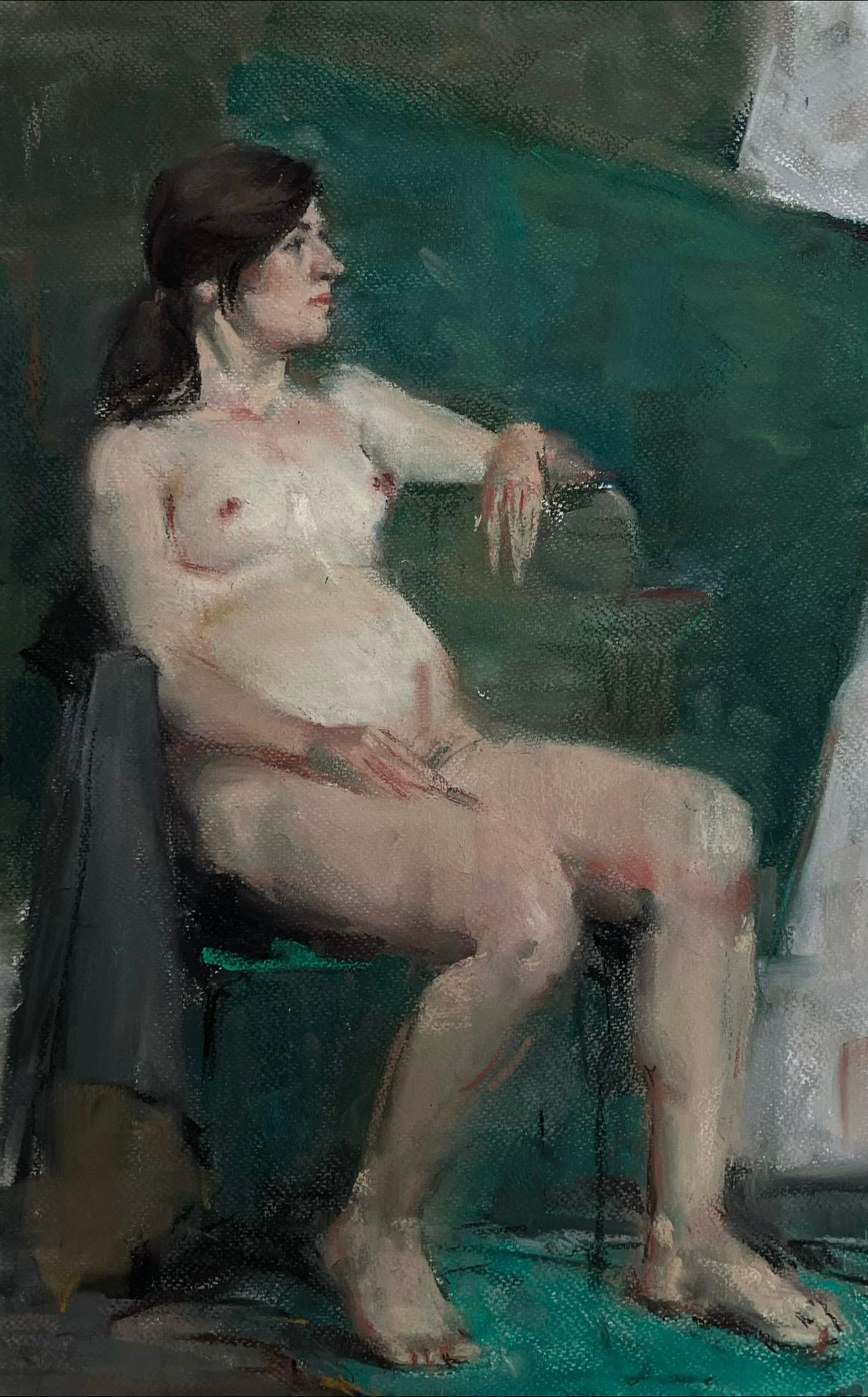 Обнаженная на зеленом фоне. Original modern art painting