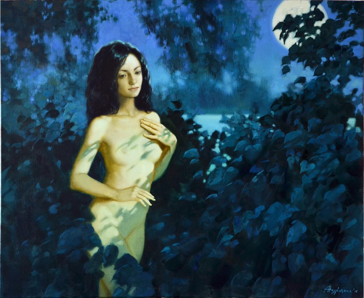 Nymph moonlit. Original modern art painting