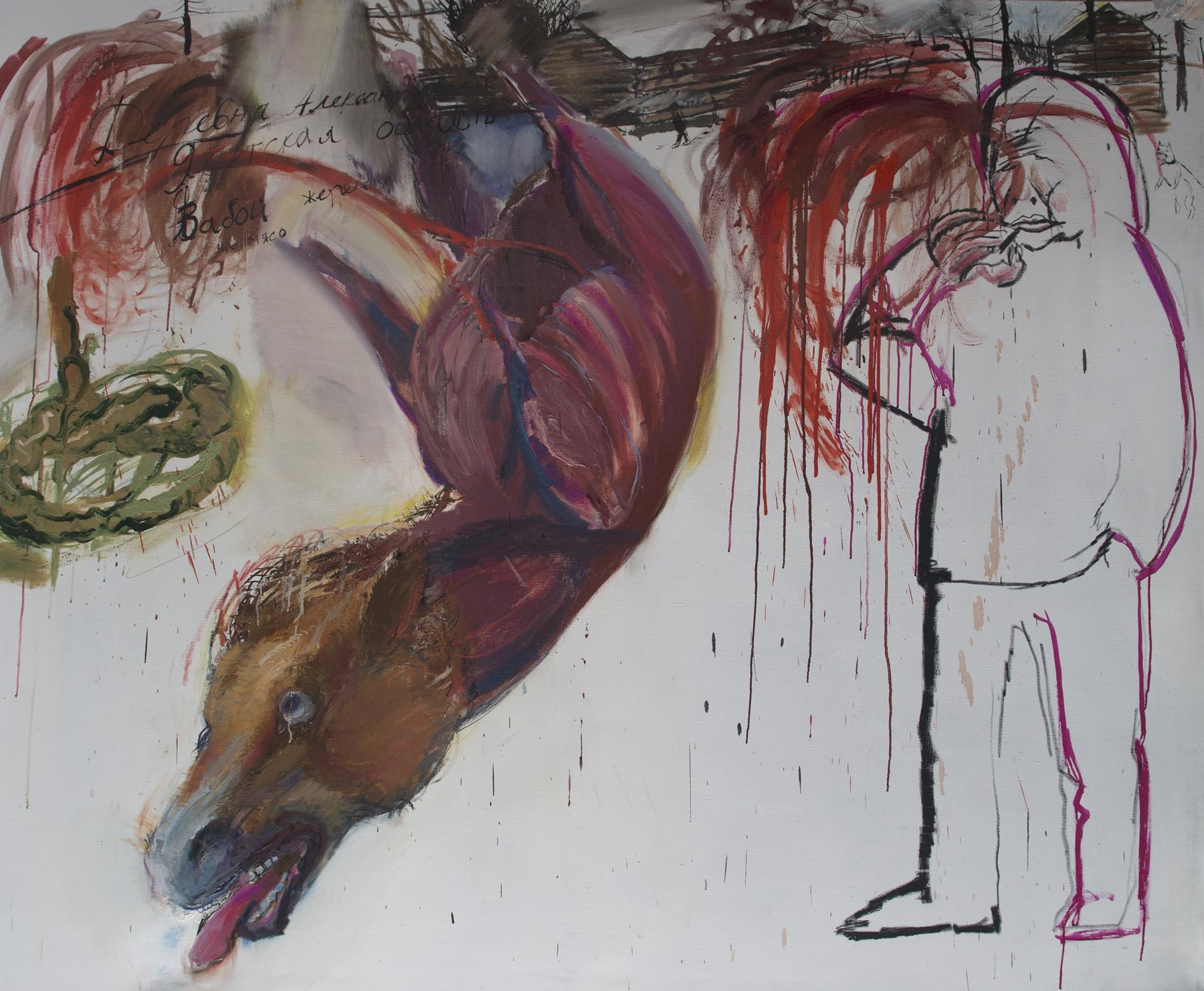 Alexandrovka village, Yakutia, slaughter of a colt for meat. Original modern art painting