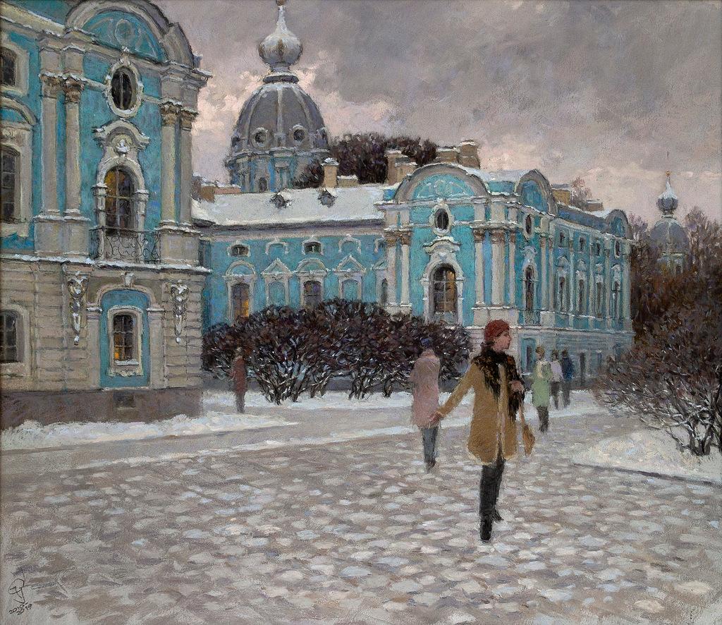 Smolny. Students. Original modern art painting