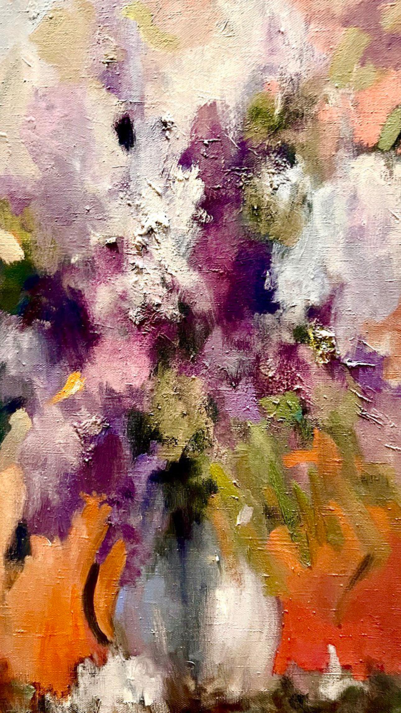 Lilac at the sunrise . Original modern art painting