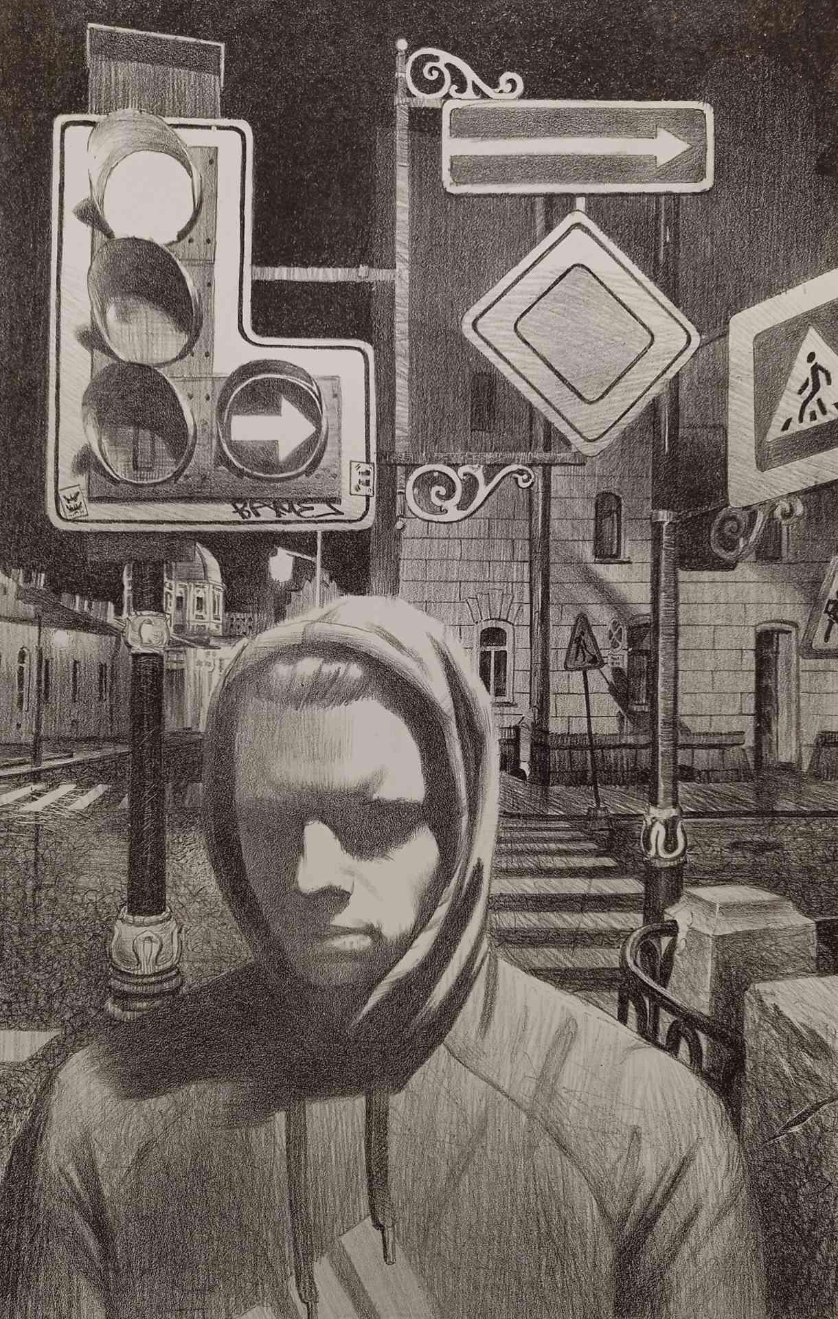 A walk along the Fontanka River. Original modern art painting