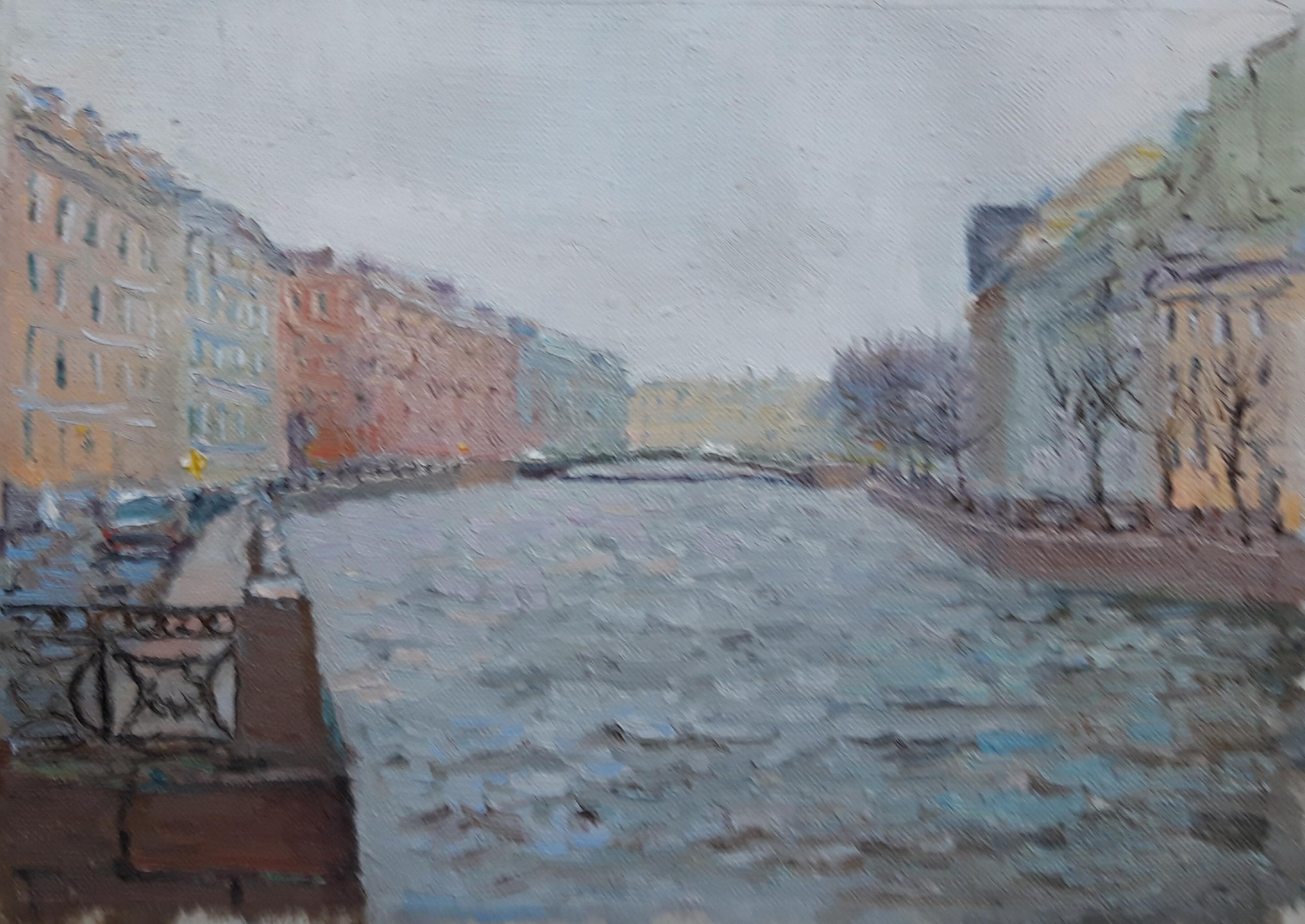 Серебристый день. Original modern art painting