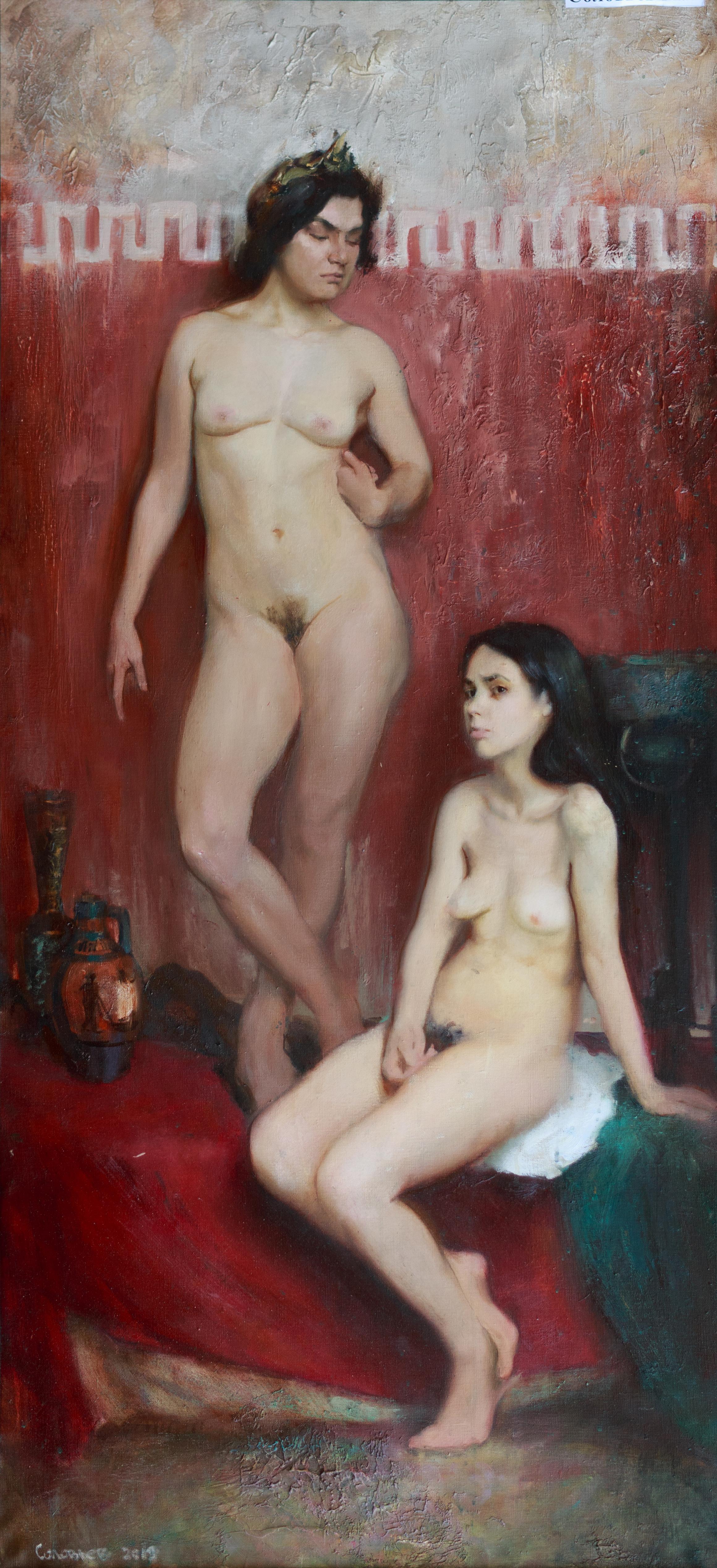 Two roman   girls. Original modern art painting