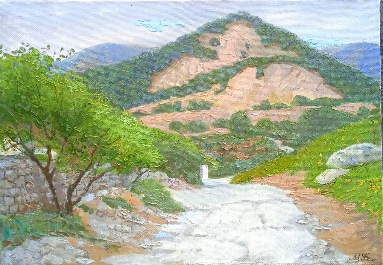 White road. Crimea. Original modern art painting