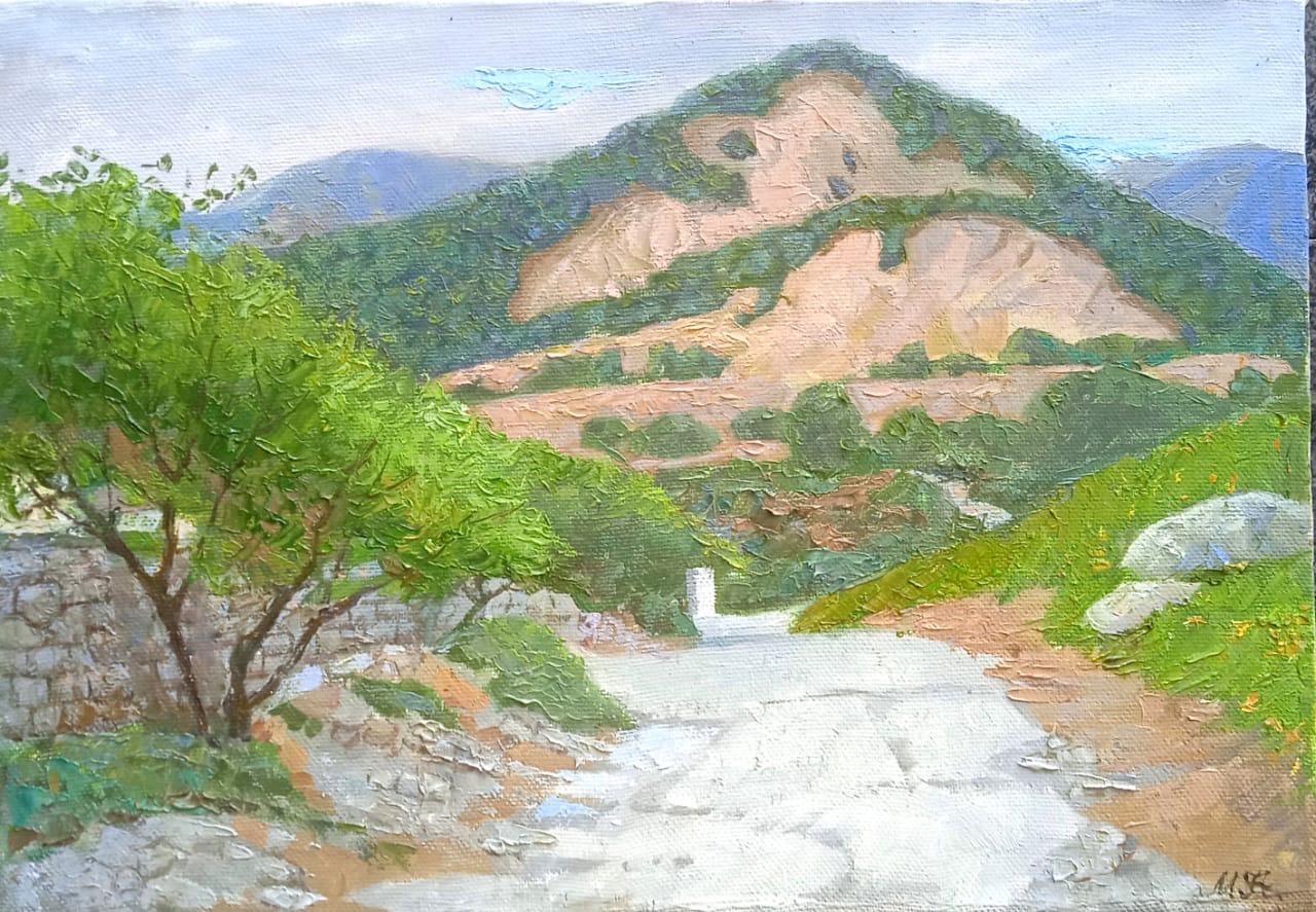 White road. Crimea. Original modern art painting