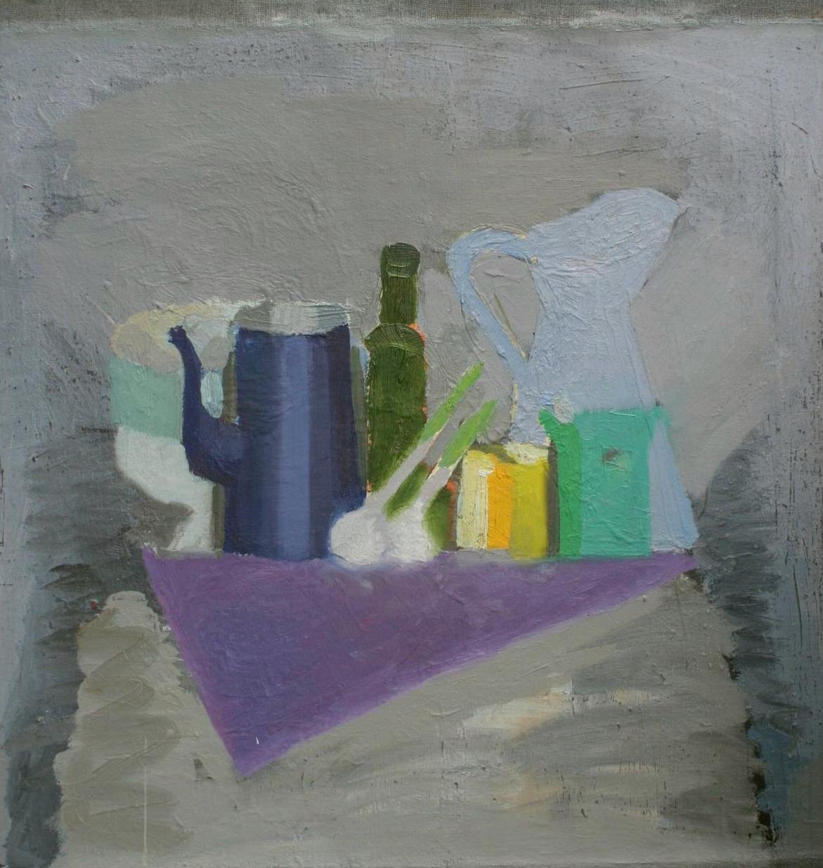 Still life with blue jug. Original modern art painting