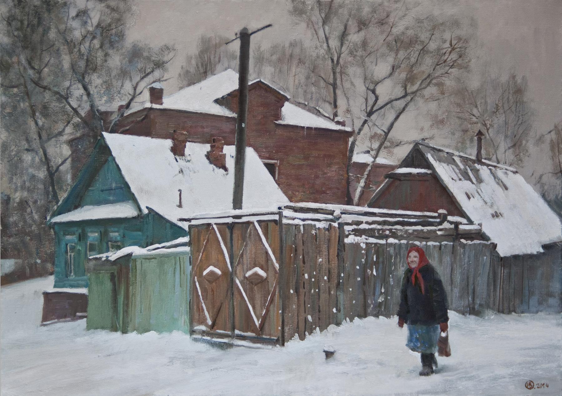 Winter street. Saratov. Original modern art painting