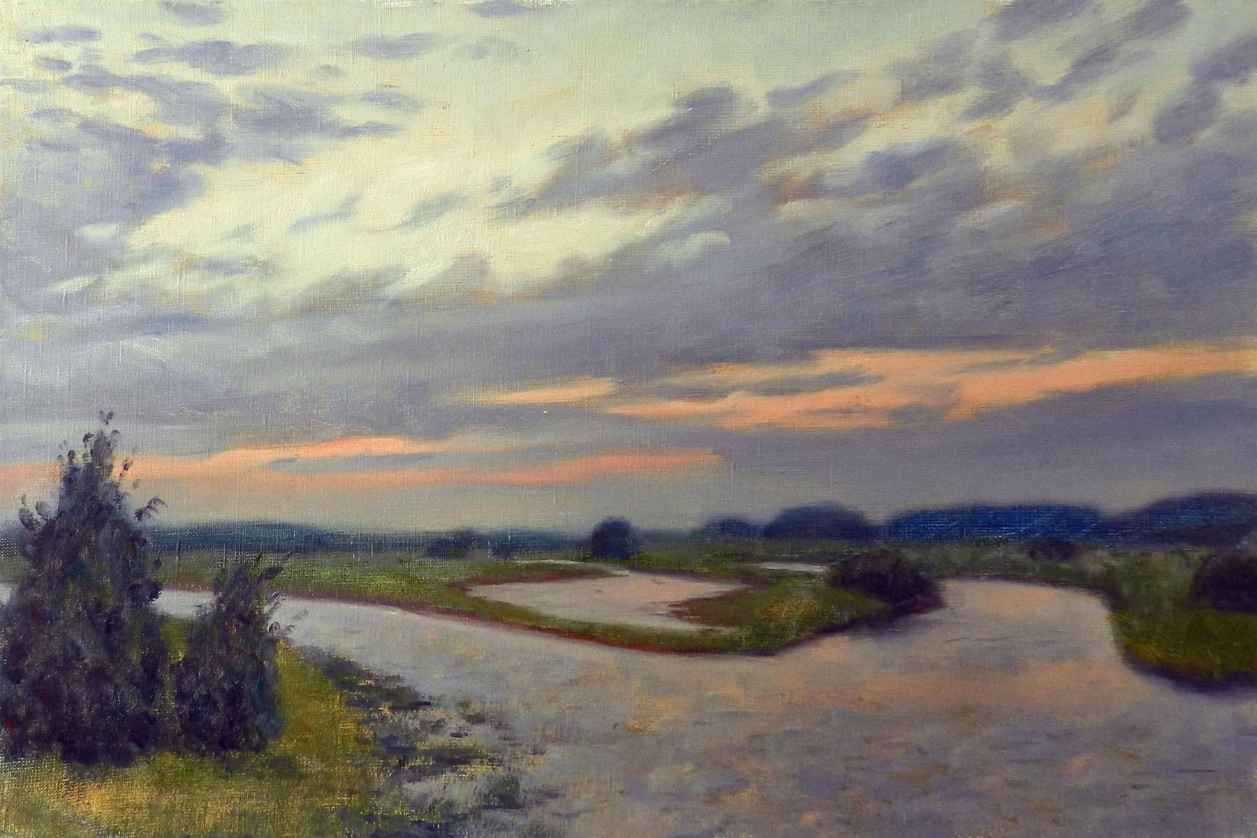 Evening on Volkhov. Original modern art painting