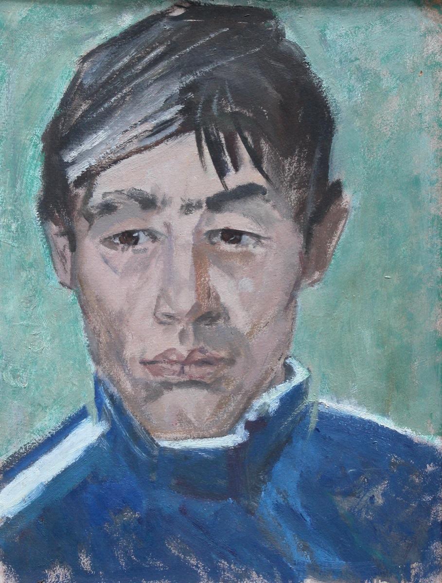 Head of a sportsman. Original modern art painting