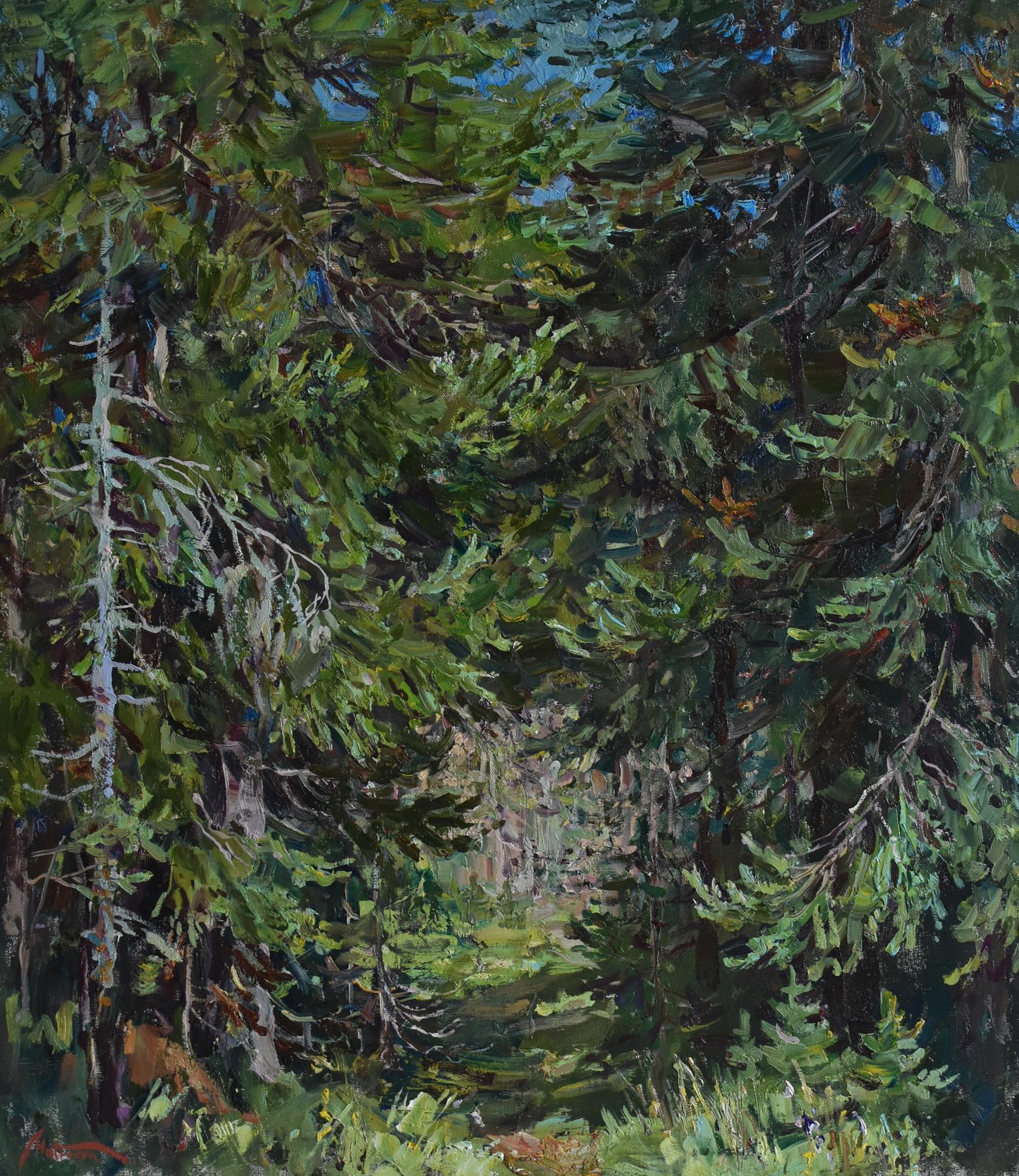 Еловый лес. Original modern art painting