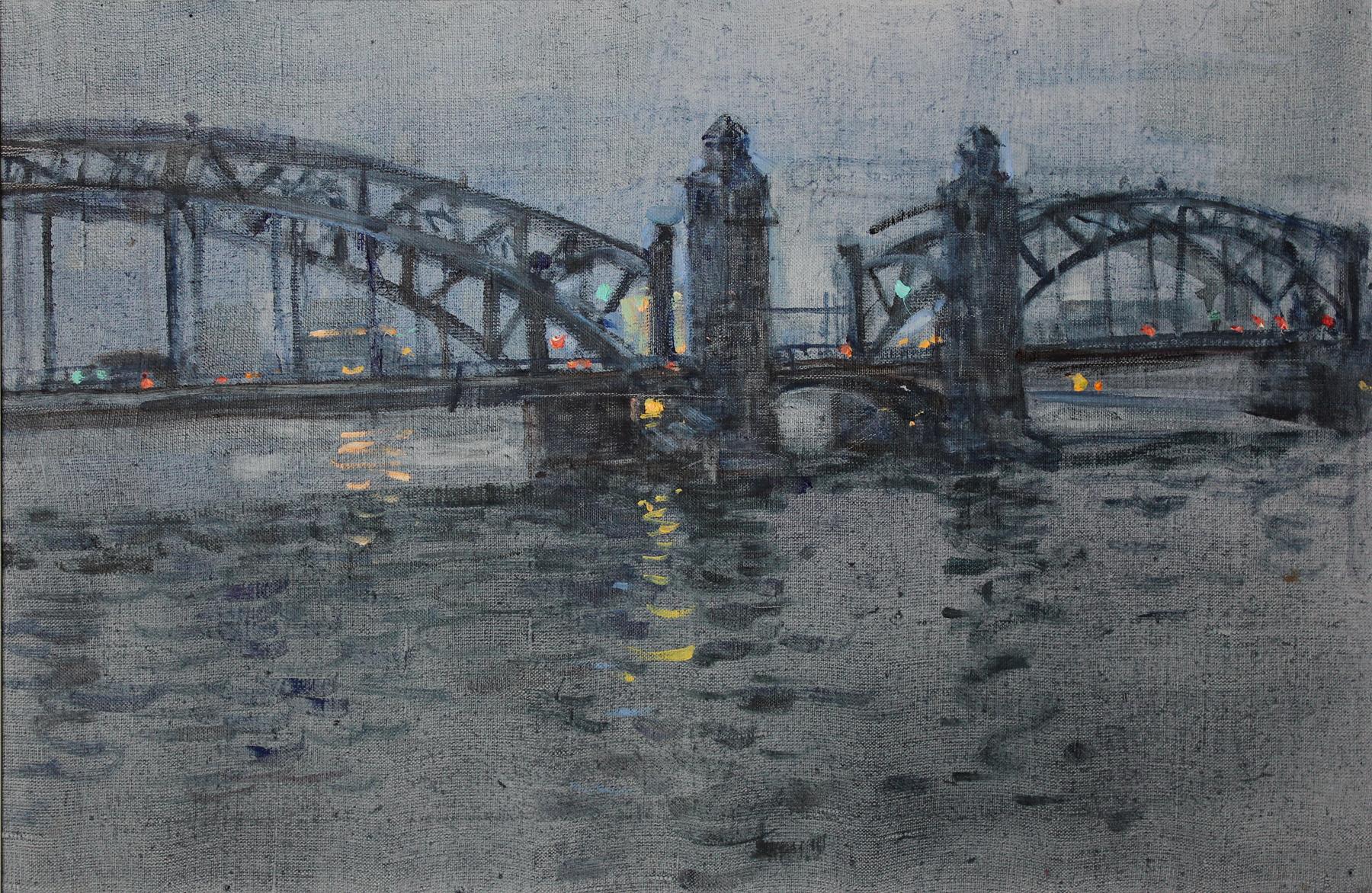 Peter the Great bridge. Gloaming. Original modern art painting