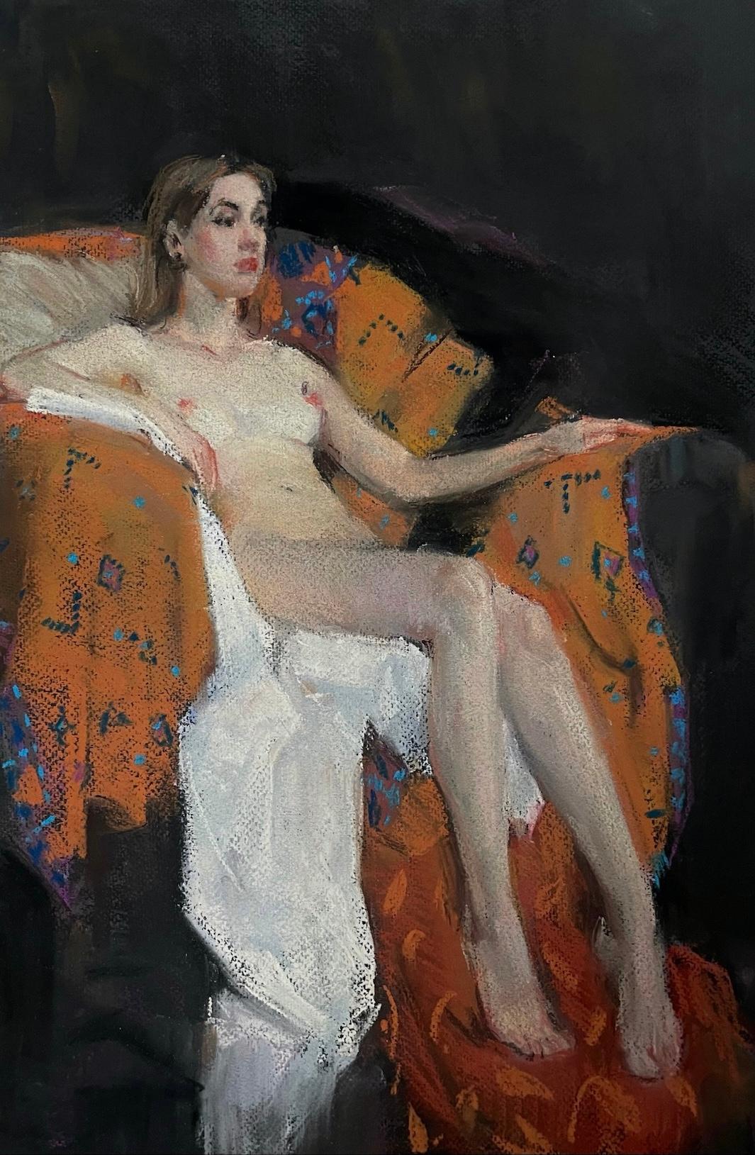 In the armchair. Original modern art painting