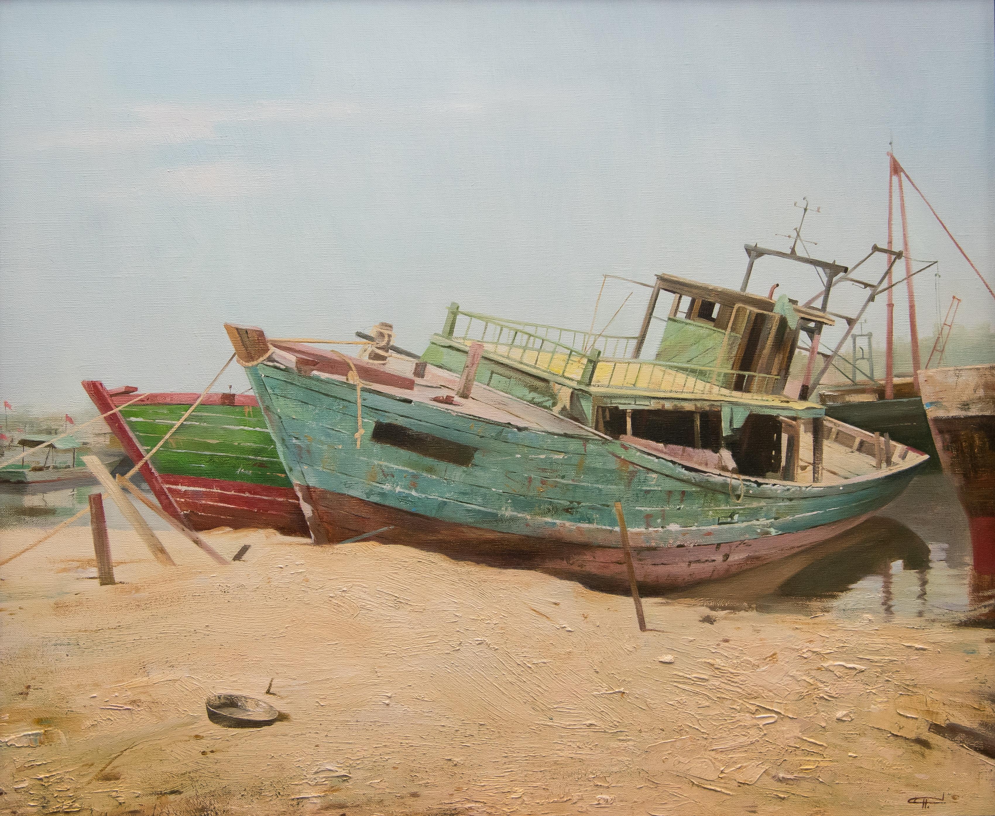 Old boats II. Original modern art painting