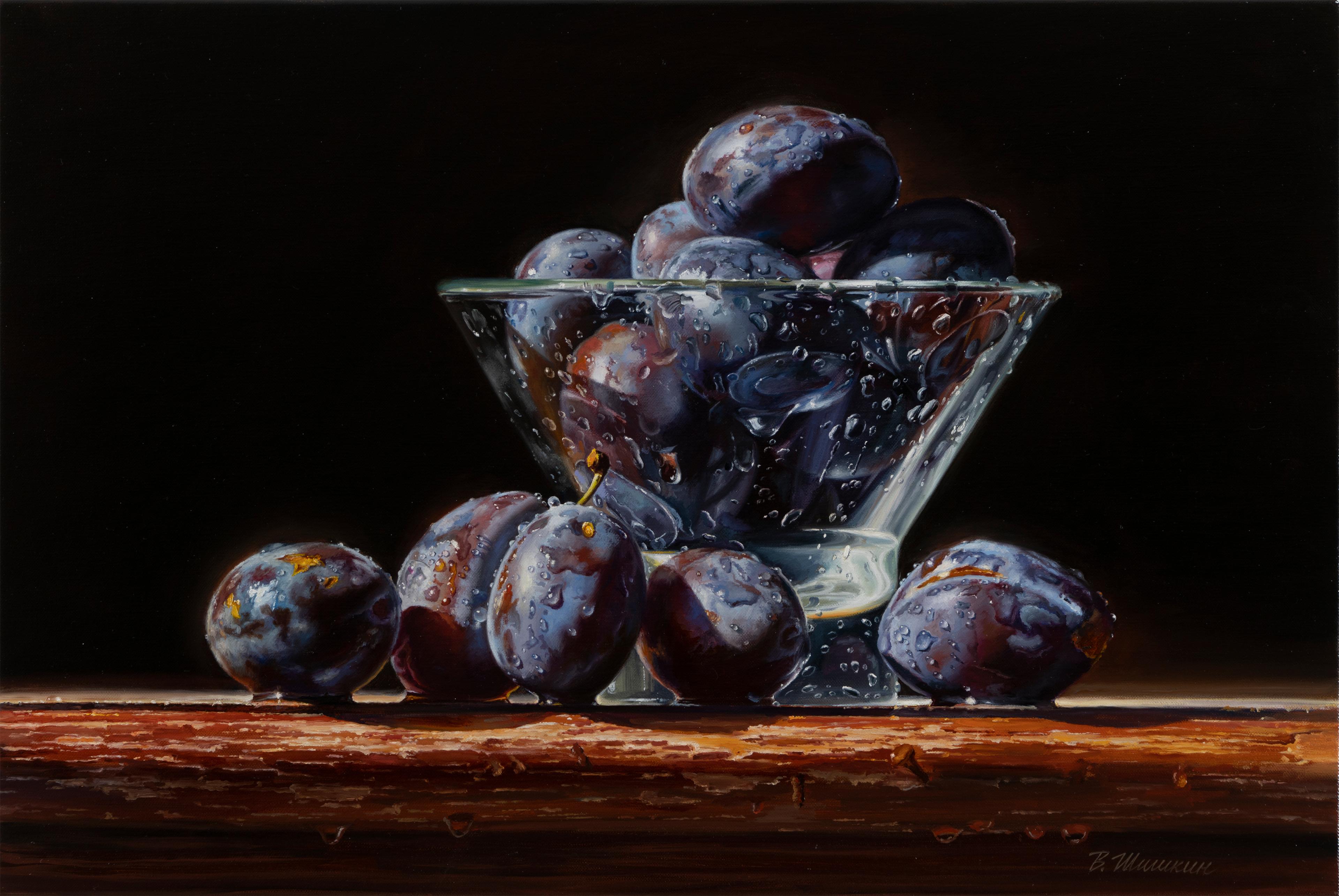 Plums. Original modern art painting