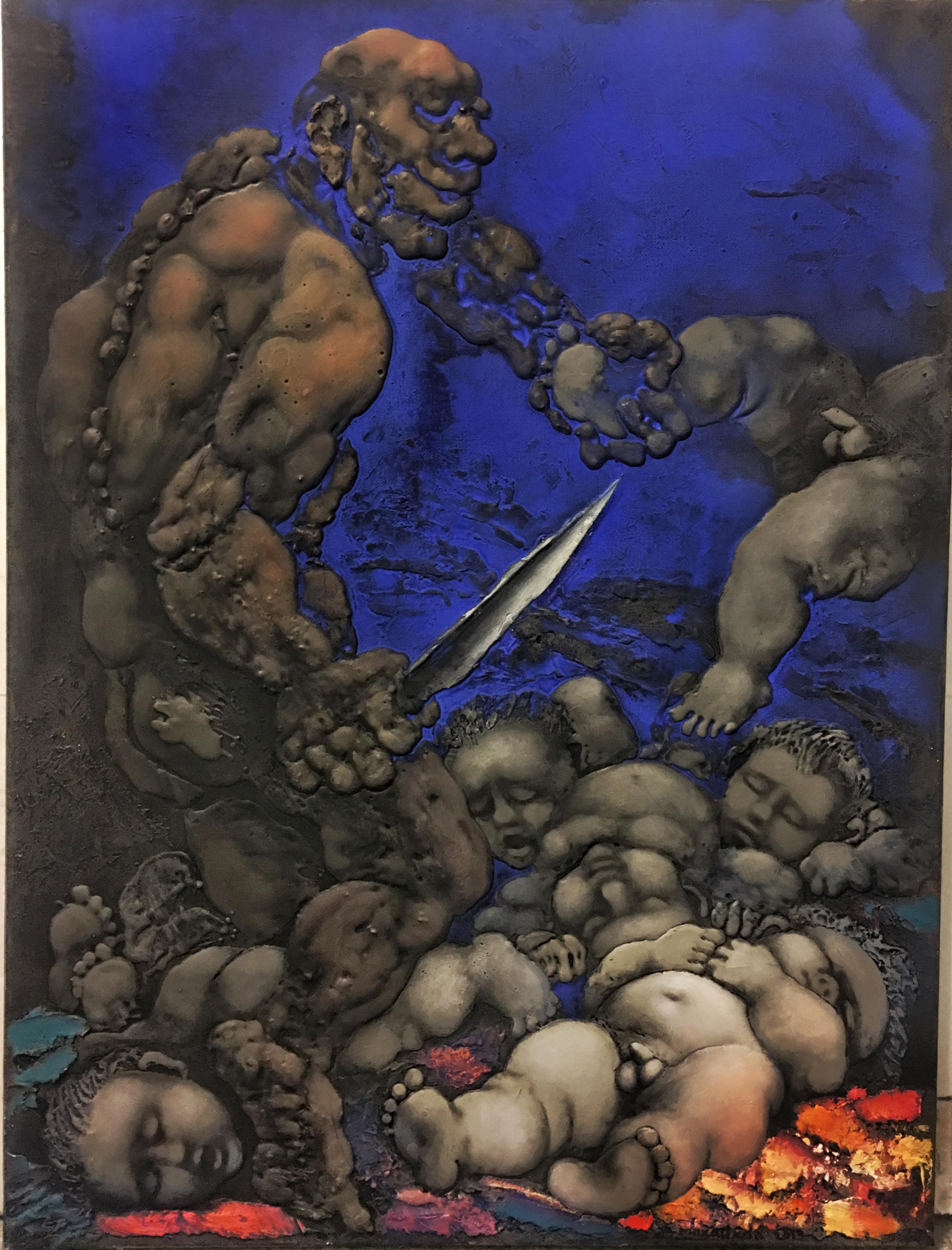 屠杀无辜者120x90cm,丙烯酰,象牙色地面画布。 2018. Original modern art painting
