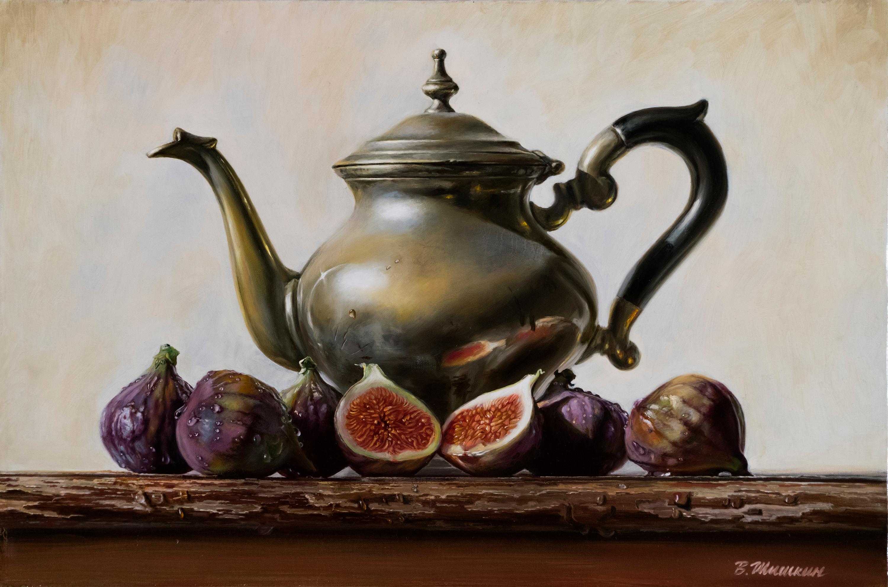 Kettle with figes. Original modern art painting