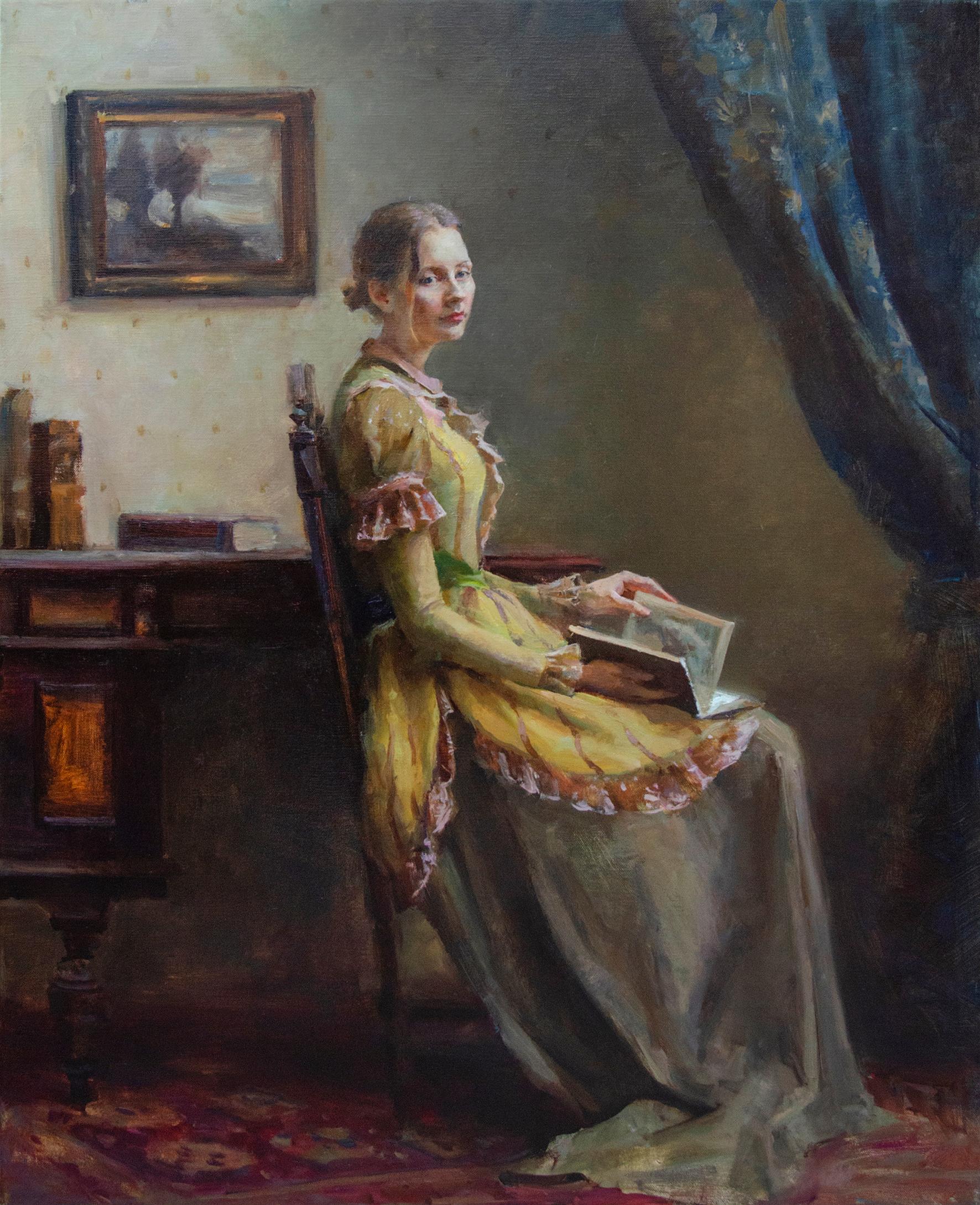 The girl with the book. Original modern art painting
