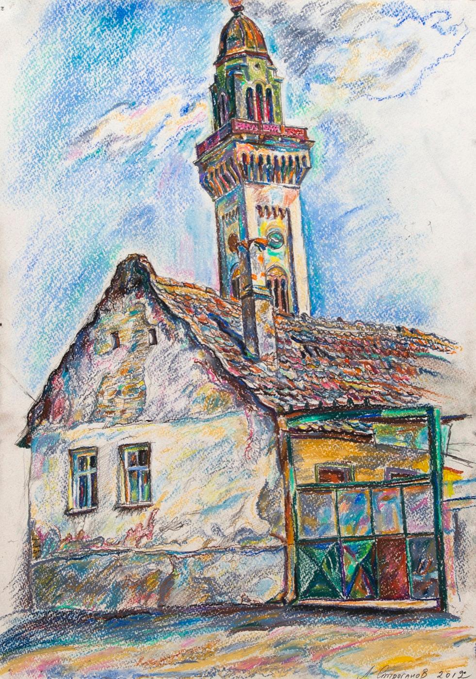 St. Michael church, Serbia. Original modern art painting