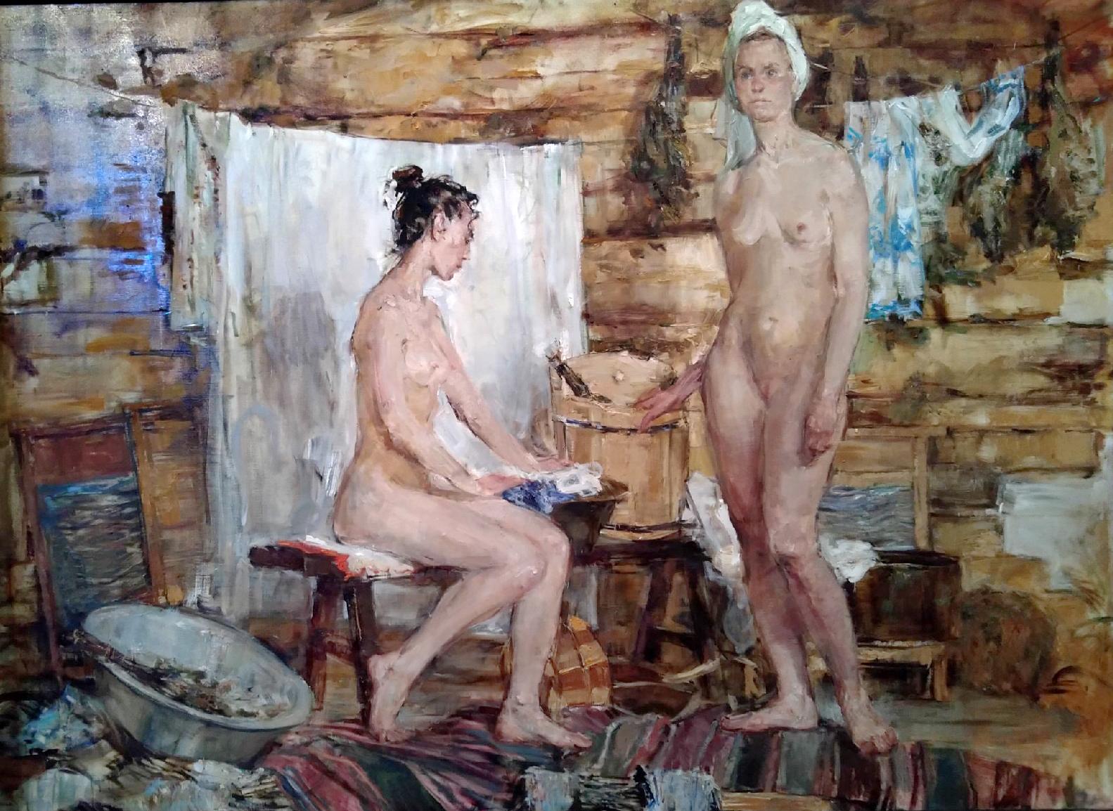 Bathing. Original modern art painting