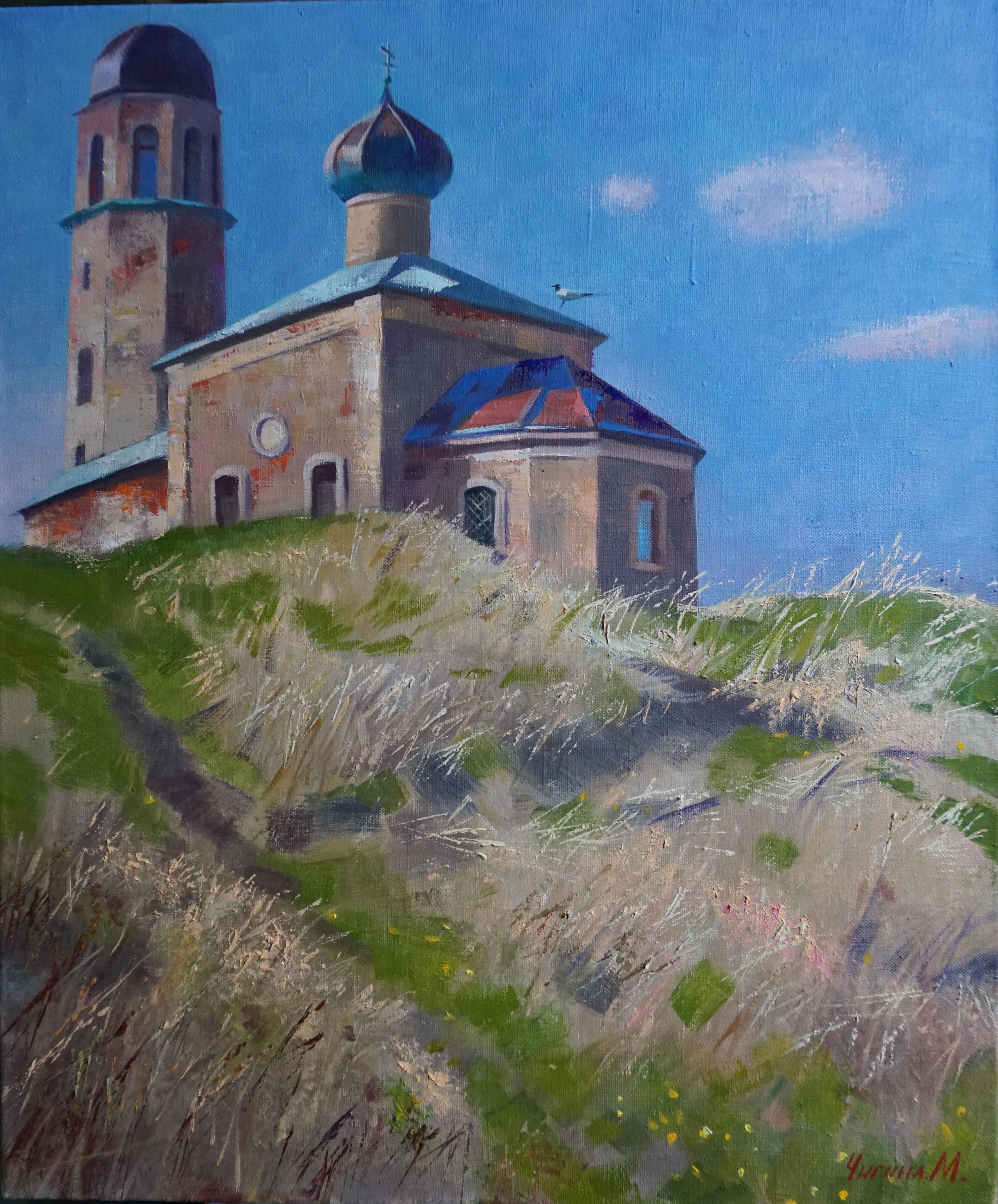 Windy day in Novaya Ladoga. Original modern art painting