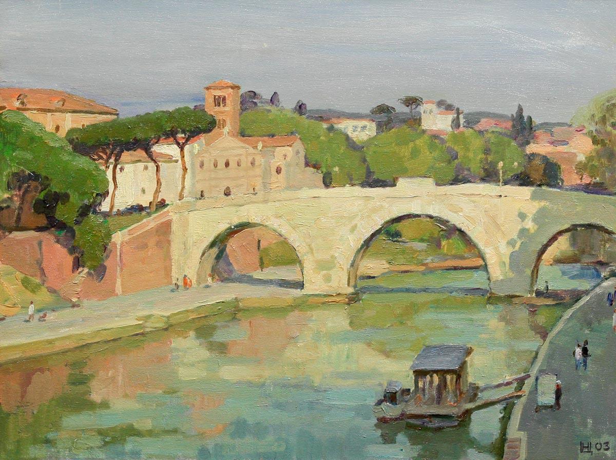 Rome. Tiber' island. Original modern art painting