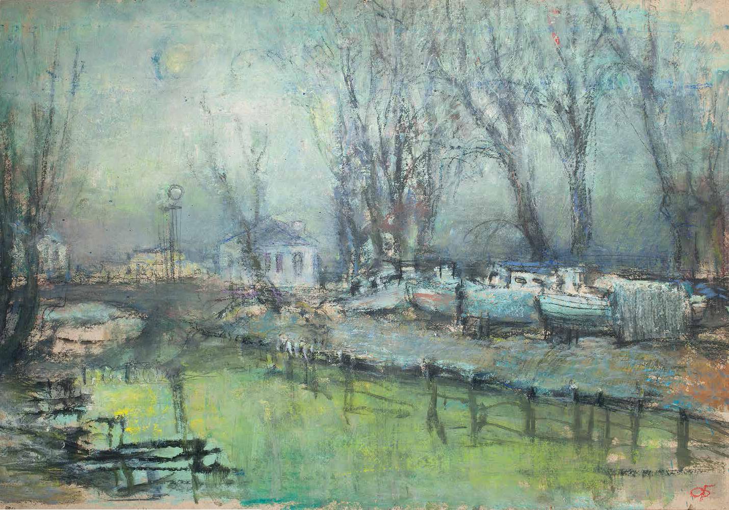 лодки. Река Смоленка, 2004 год. Original modern art painting