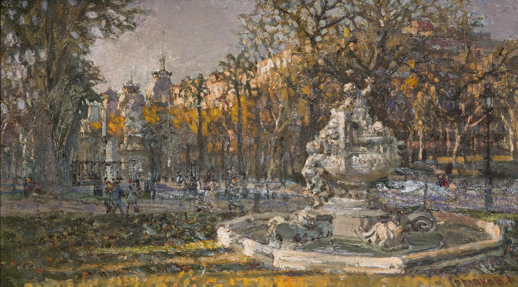 Barcelona park. Original modern art painting