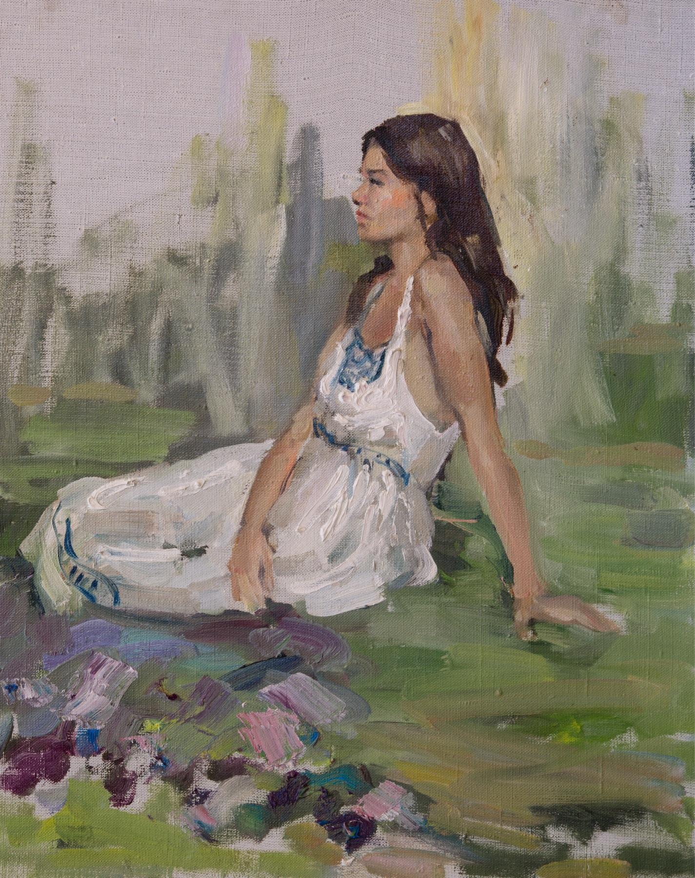 Sitting model. Original modern art painting