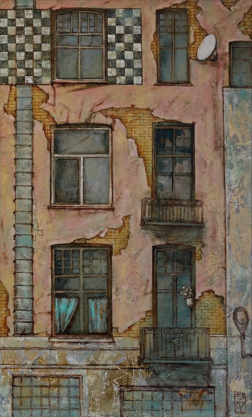 One house portrait. Vyborg. Original modern art painting