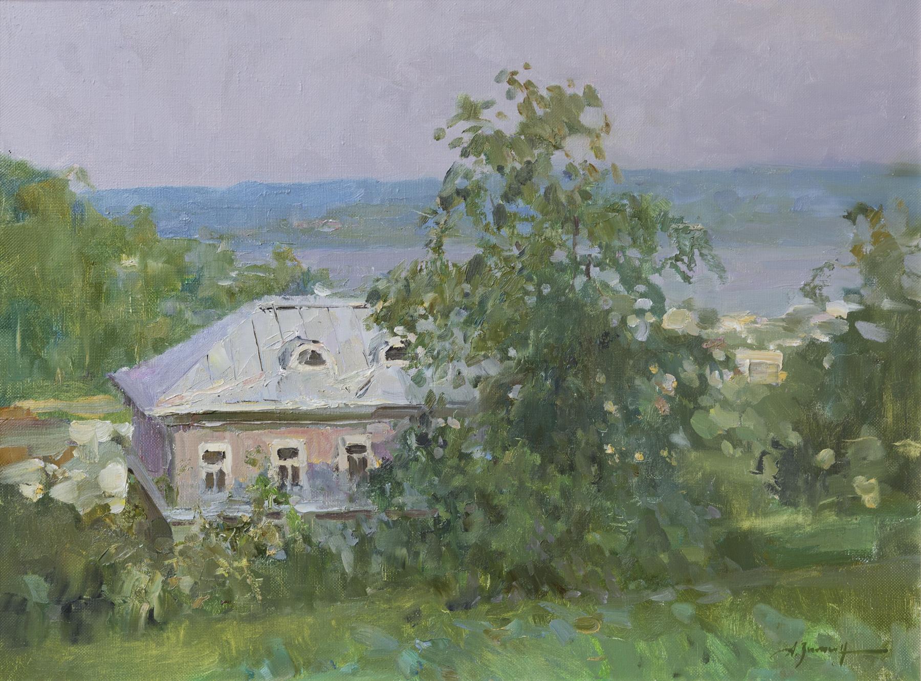 Morning over the river Volga. Original modern art painting