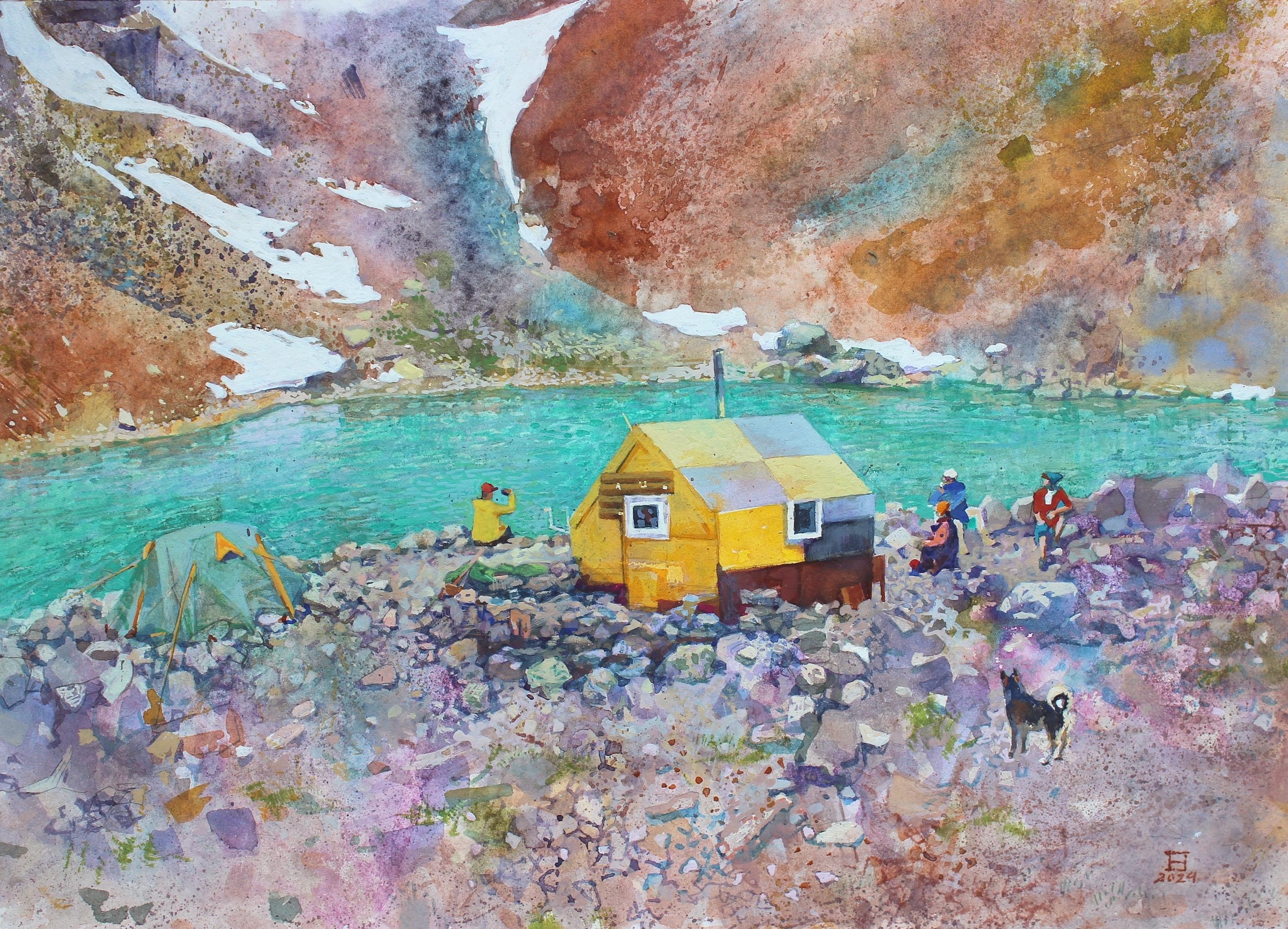 Blue Lake Aktru. Altai. Original modern art painting