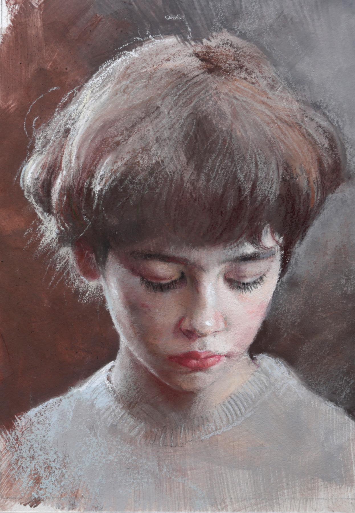 Boy's portrait. Original modern art painting