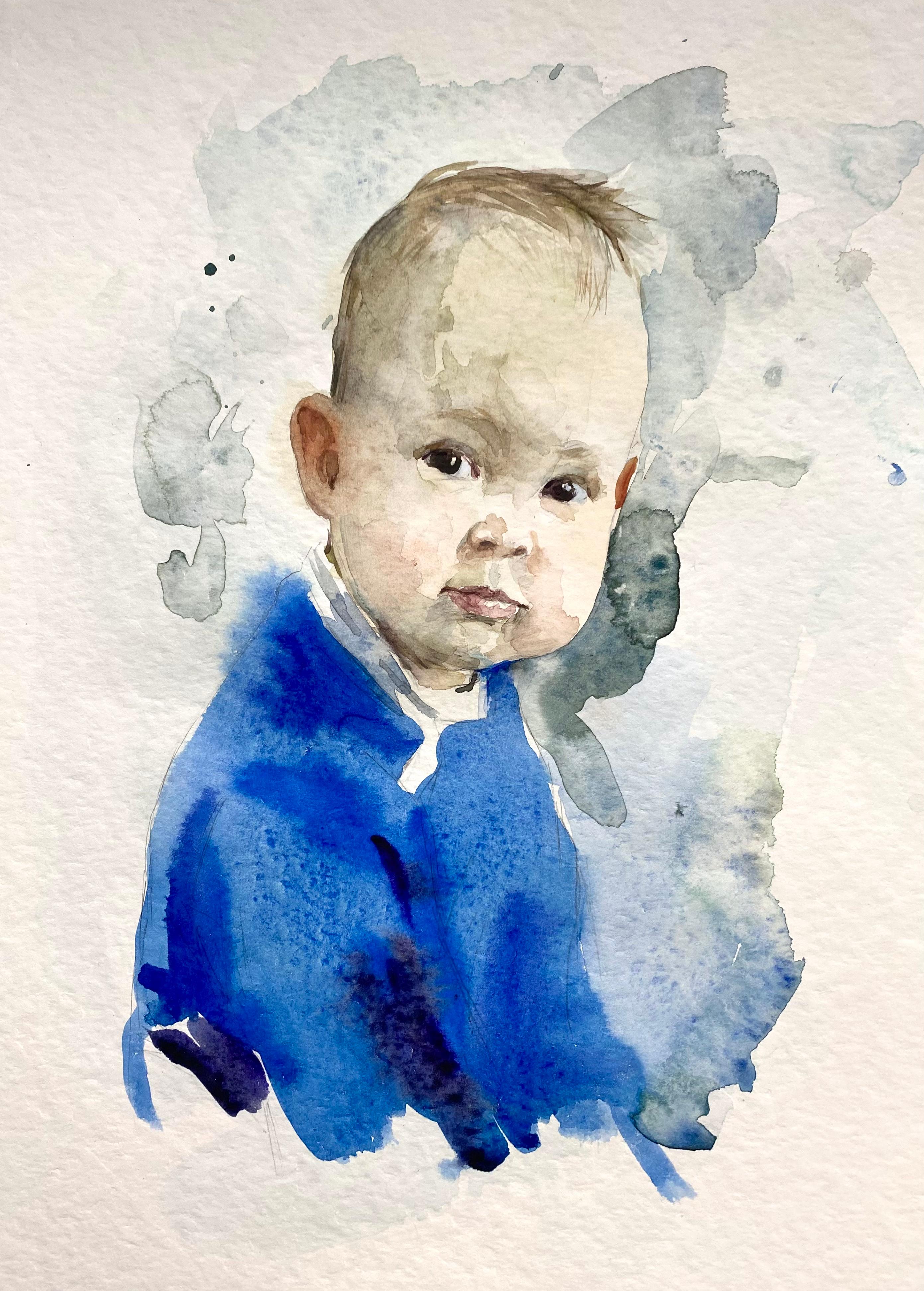 Son portrait. Original modern art painting
