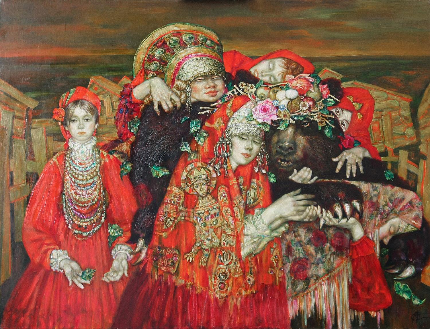 поклонение медведям. Original modern art painting