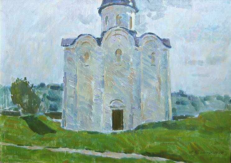 St. George cathedral on the Volga. Original modern art painting