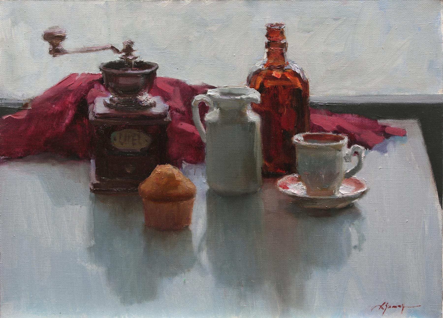 Coffee meal. Original modern art painting