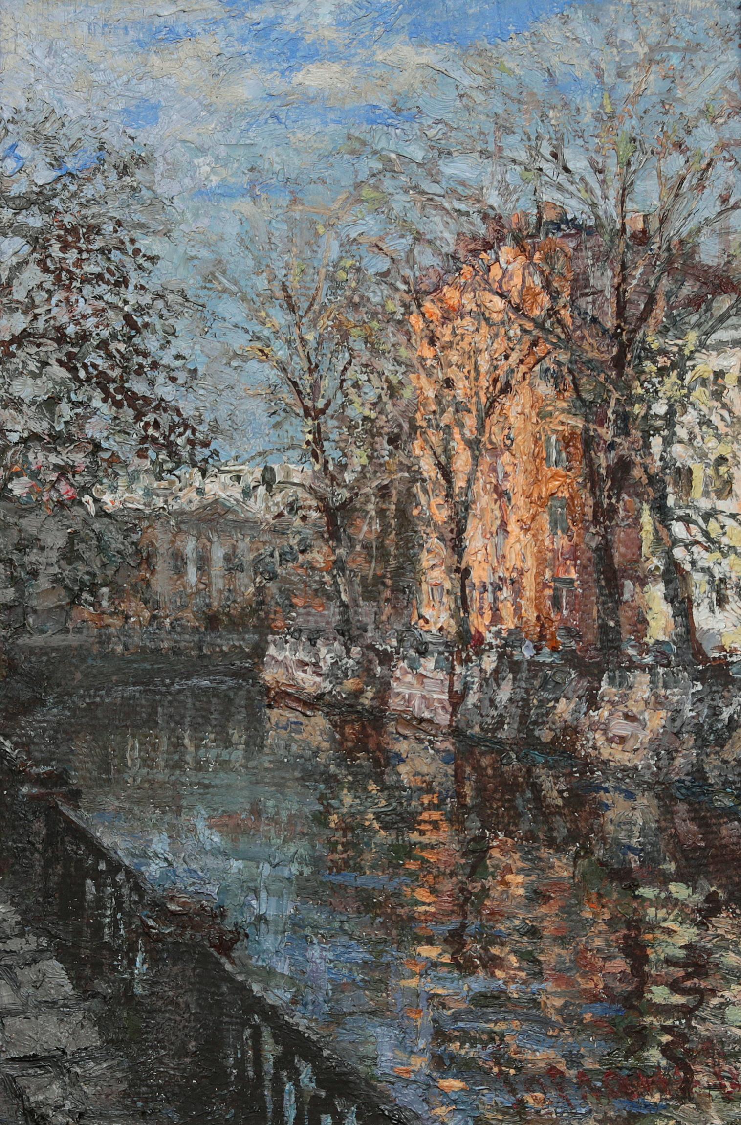 Spring on the canal. Original modern art painting