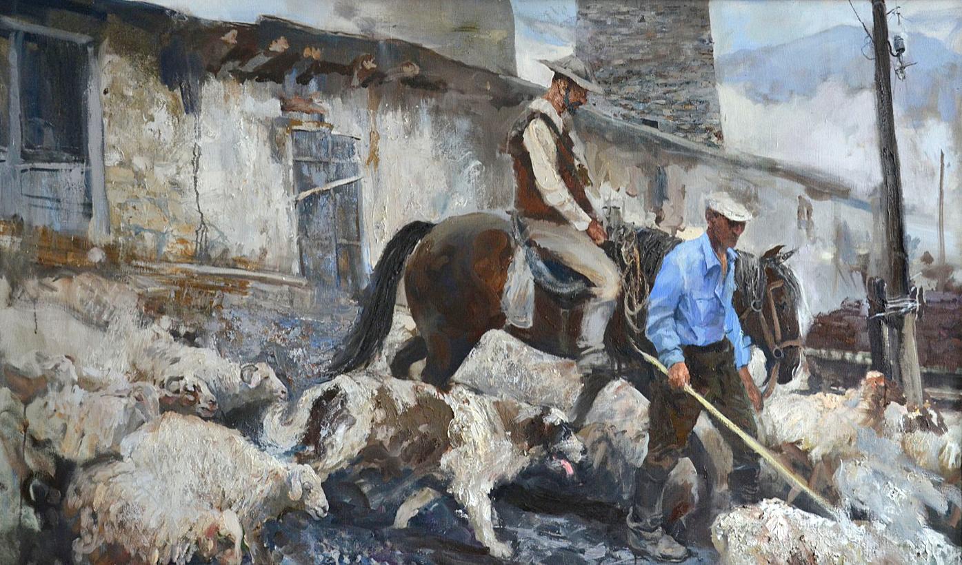 Shepherds. Original modern art painting