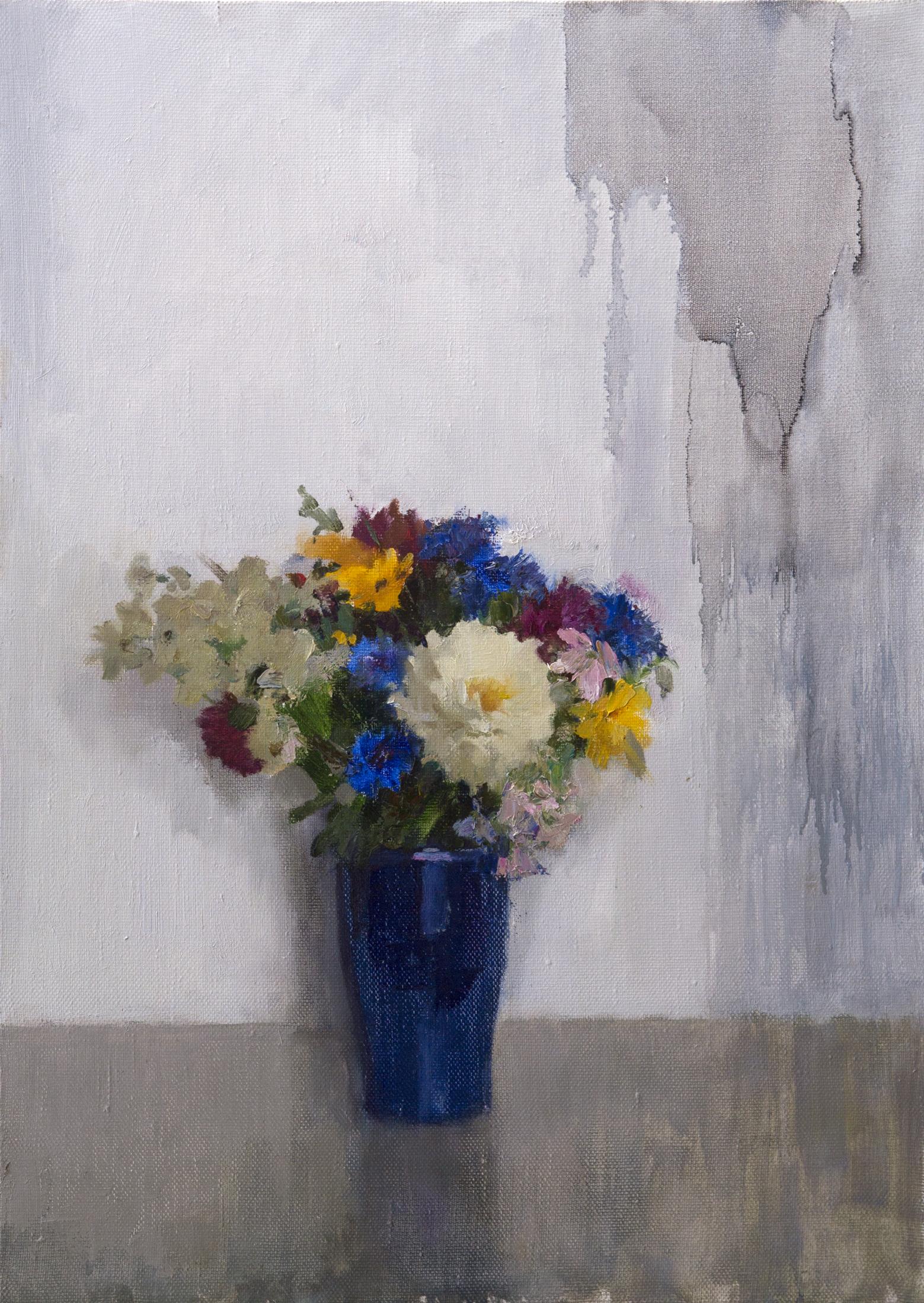 Bouquet in the blue vase. Original modern art painting