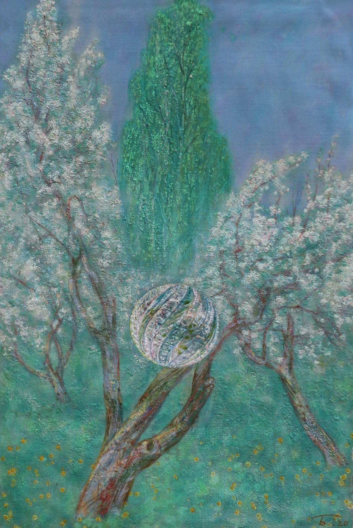 Spring glass ball. Original modern art painting