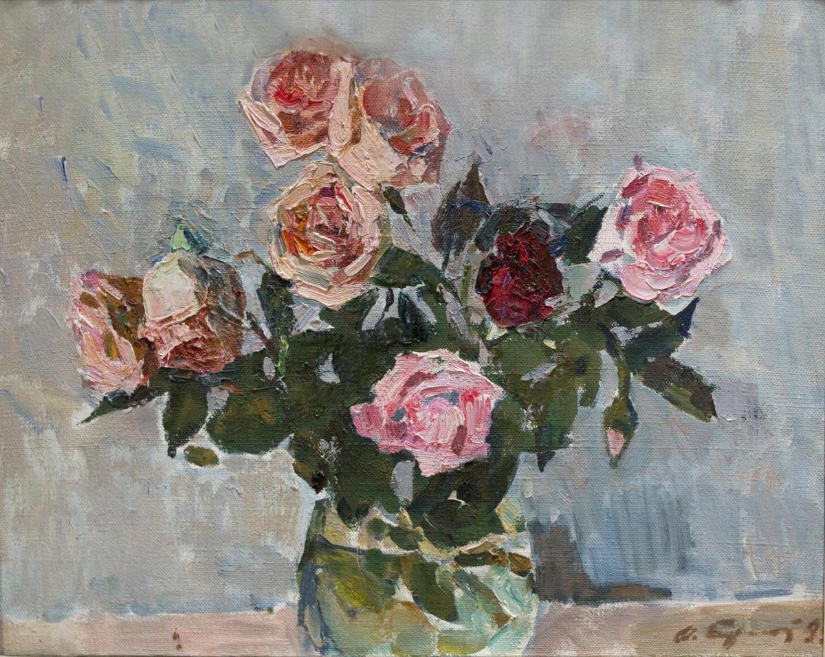 Roses in glass. Original modern art painting