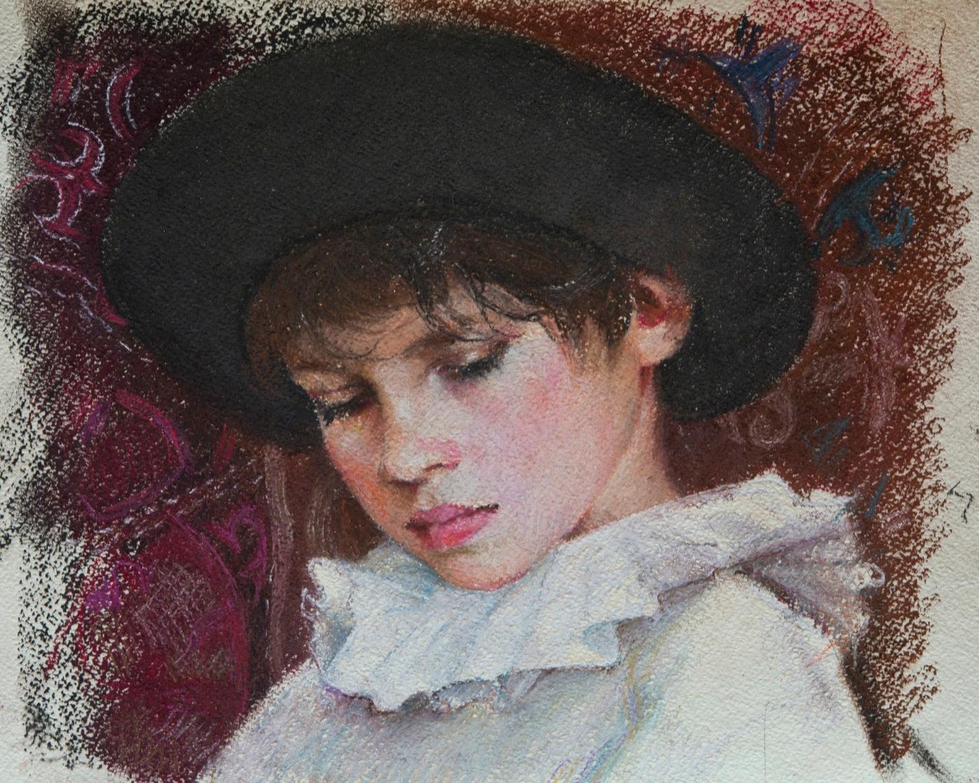 A boy in hat. Original modern art painting