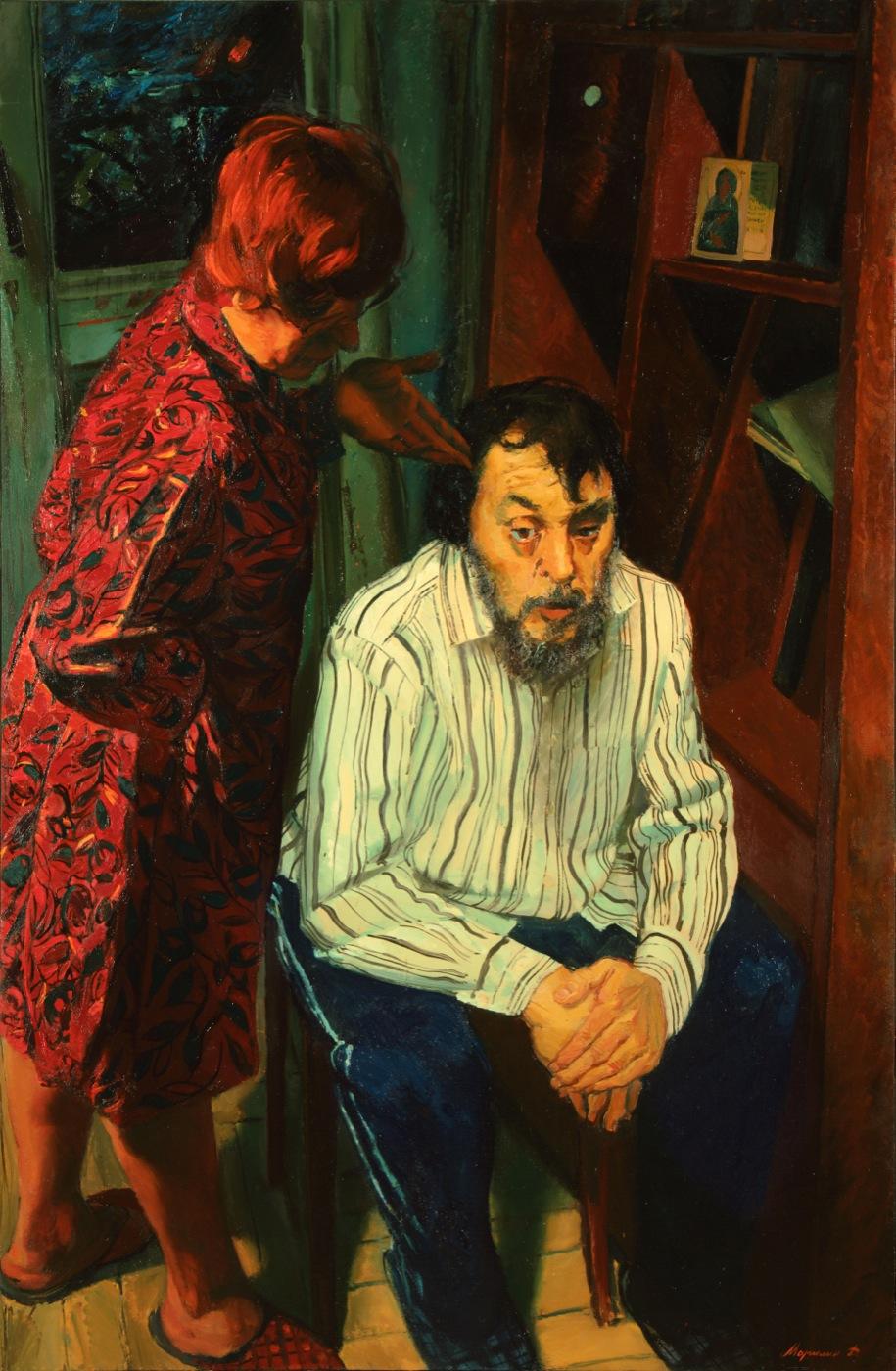 "Job and his wife". Original modern art painting