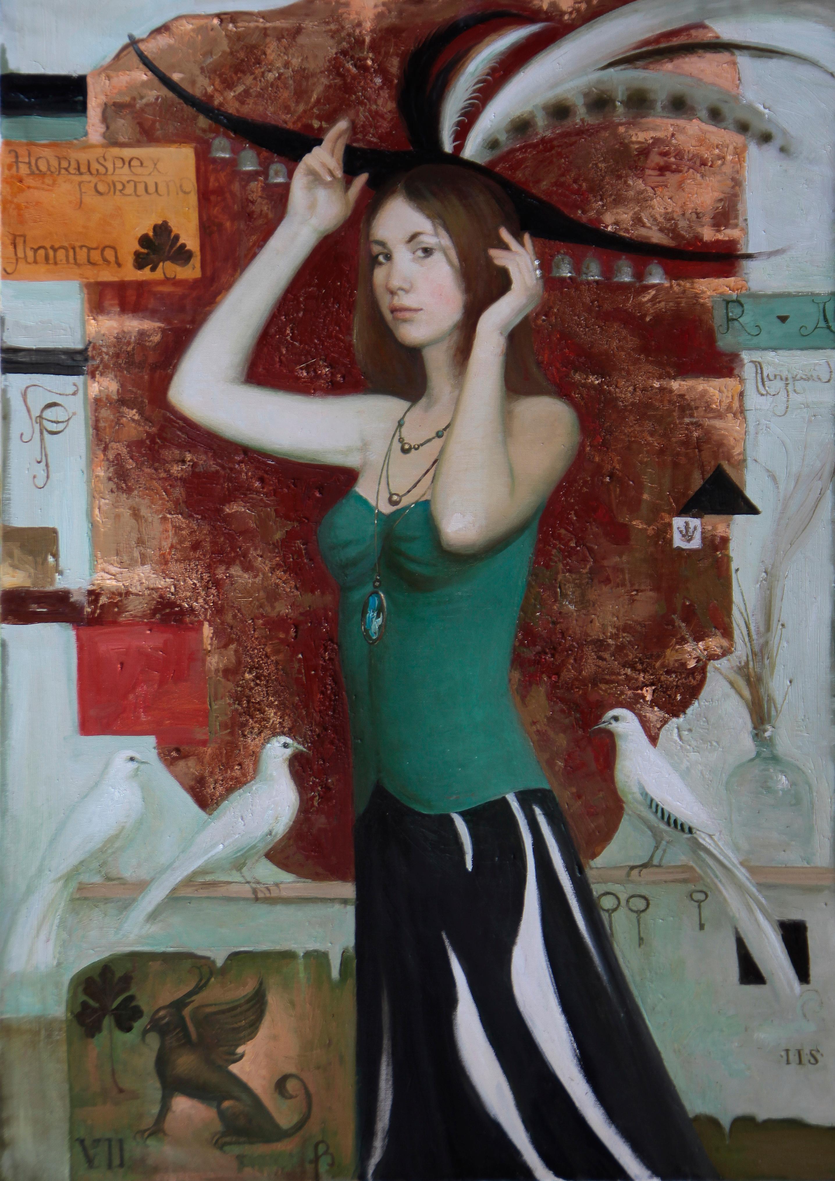 девушка в черной шляпе. Original modern art painting
