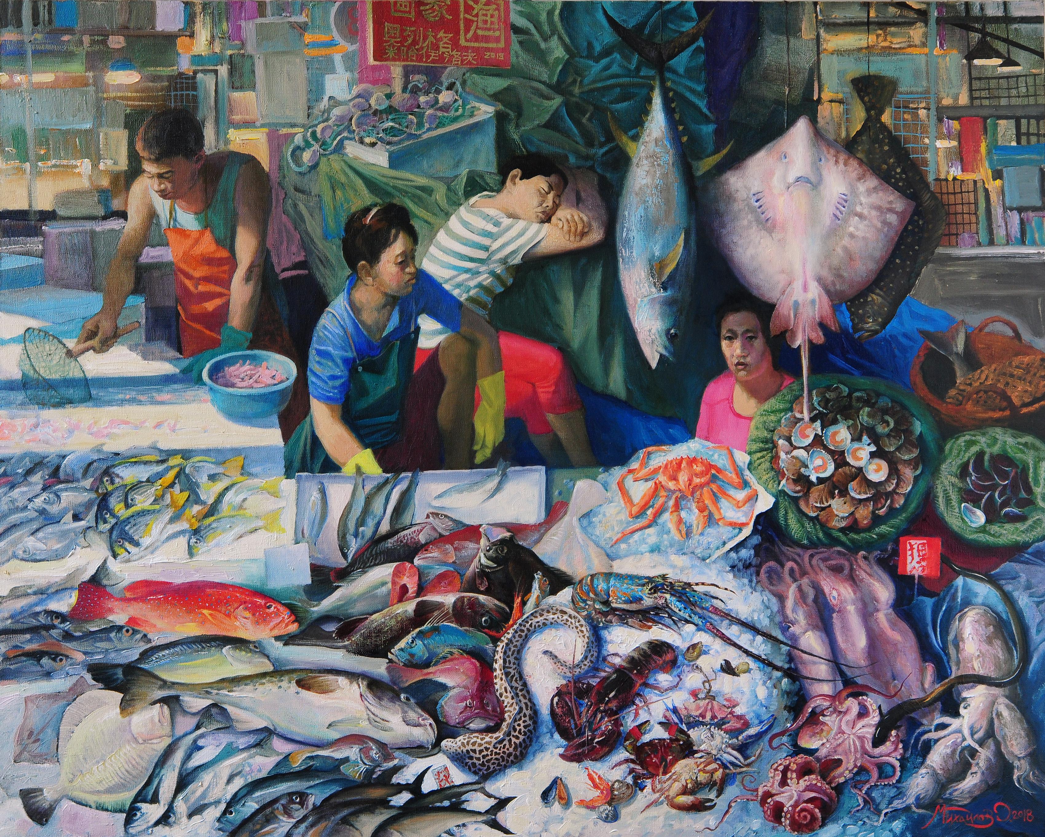 Cindao. Food market. Original modern art painting