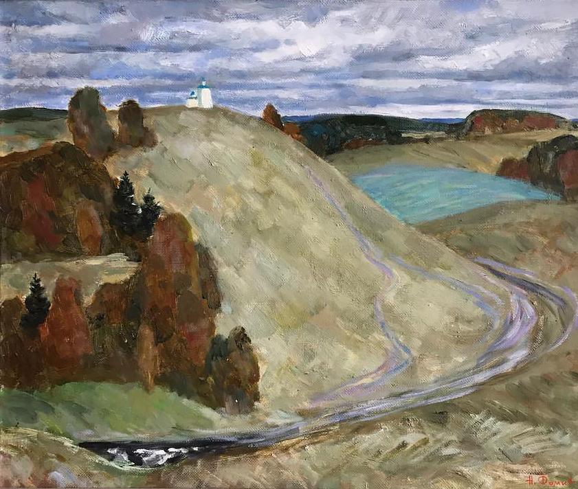 Autumn hills. Original modern art painting